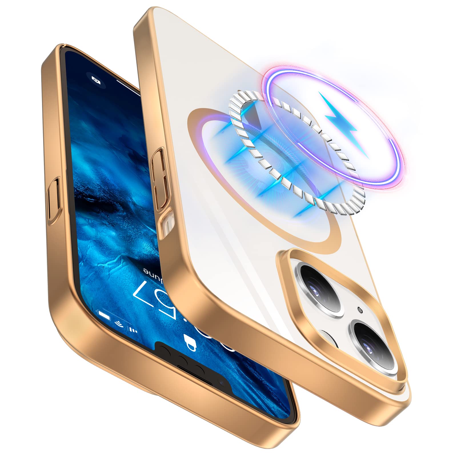 Syoukou Magnetic Clear Case for iPhone 14/13 with Magsafe - Anti-Yellow Ultra-Thin Slim Fit Protective Cover (Gold) | Perfect for Everyday Use, Office & Travel Protection