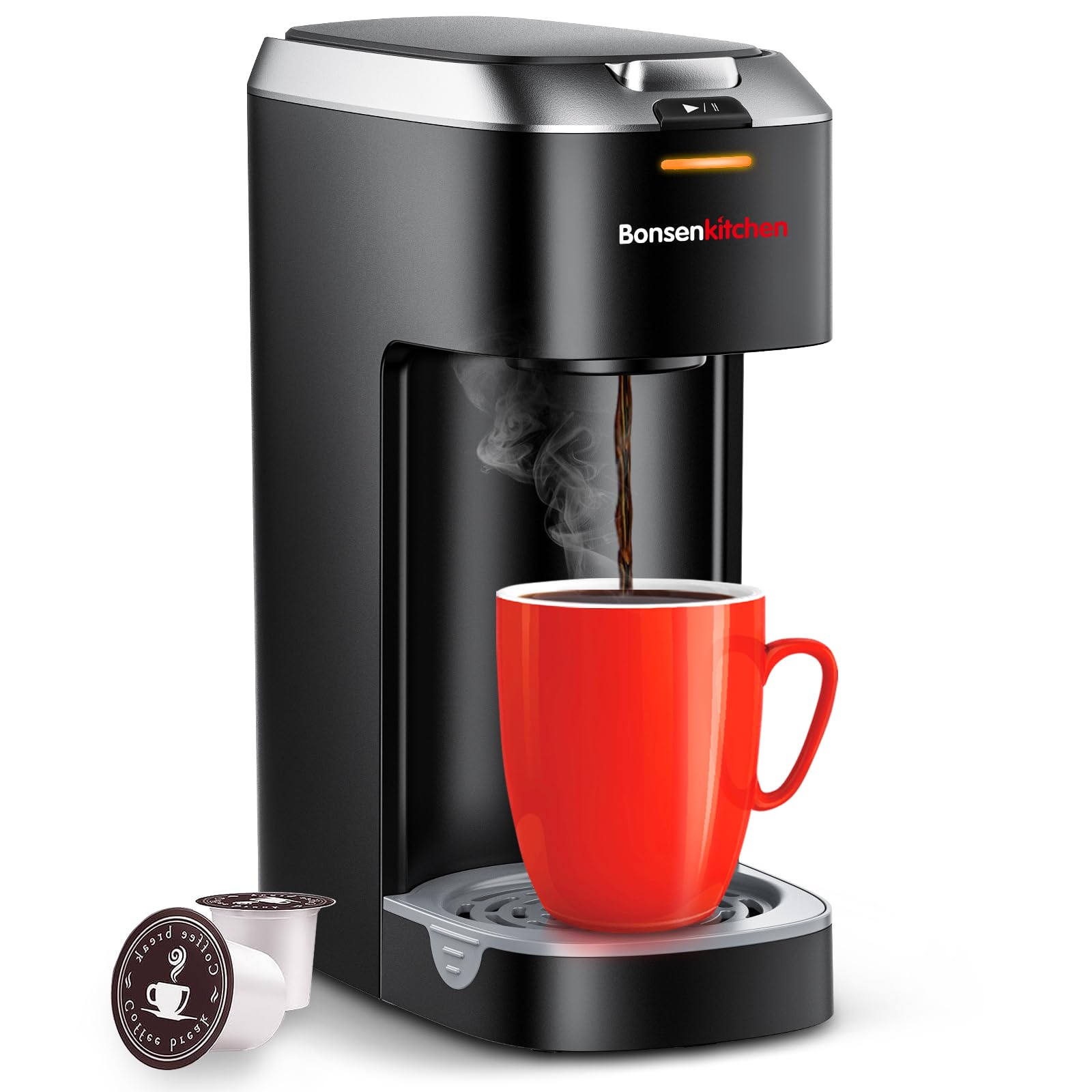 Bonsenkitchen Single Serve Coffee Maker for K-Cups, Fast Brewing & Space Saving - Perfect for Home & Office