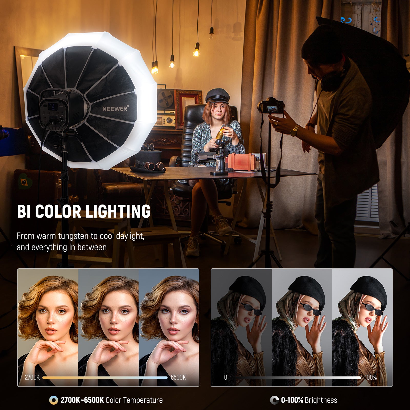 NEEWER CB120B 120W Bi-Color COB LED Video Light for Photography, YouTube Videos, Live Streaming & Studio Lighting - Dimmable Continuous Lighting with Bowens Mount