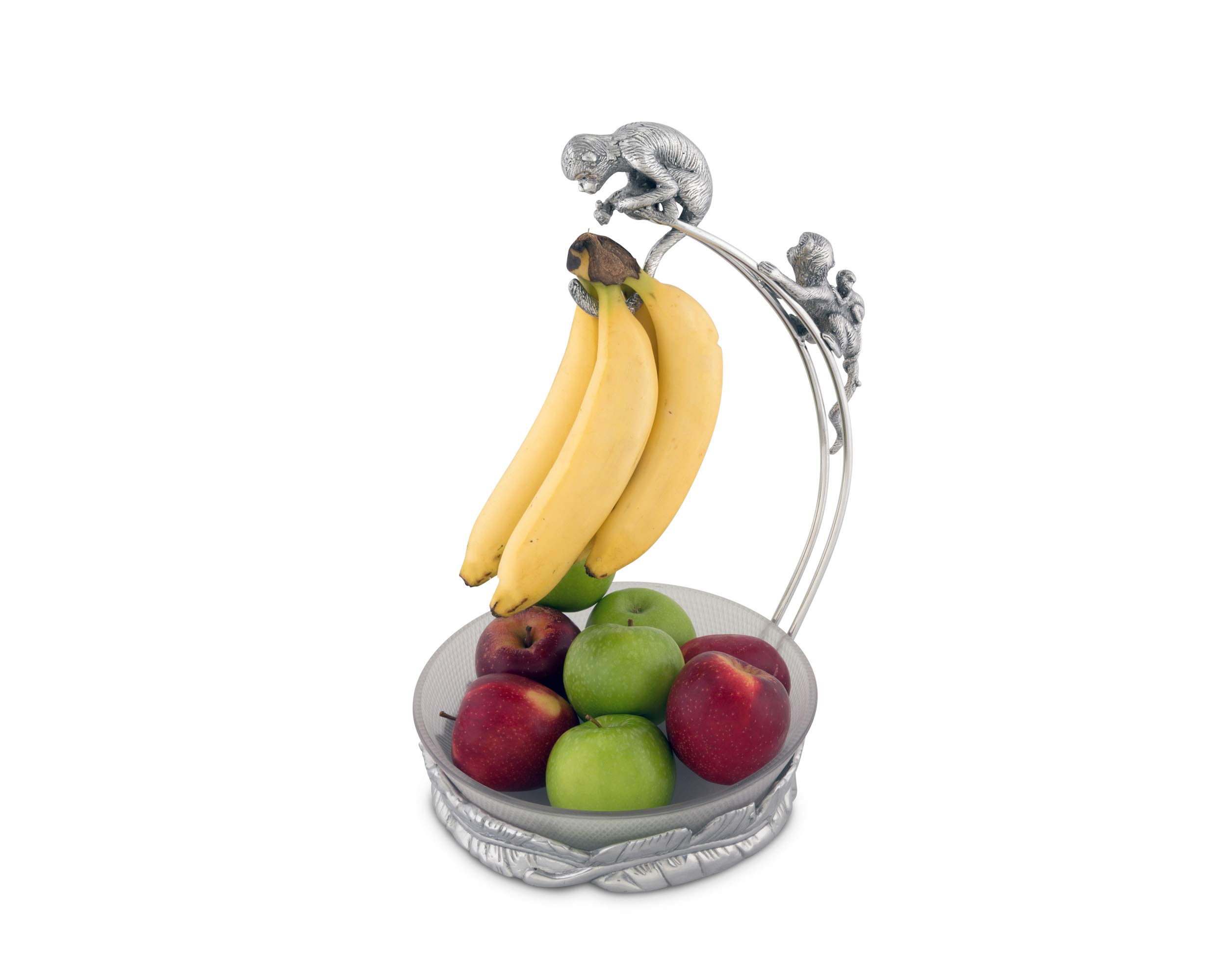 Premium Aluminum Monkey Banana Holder with Glass Fruit Bowl - 9.5