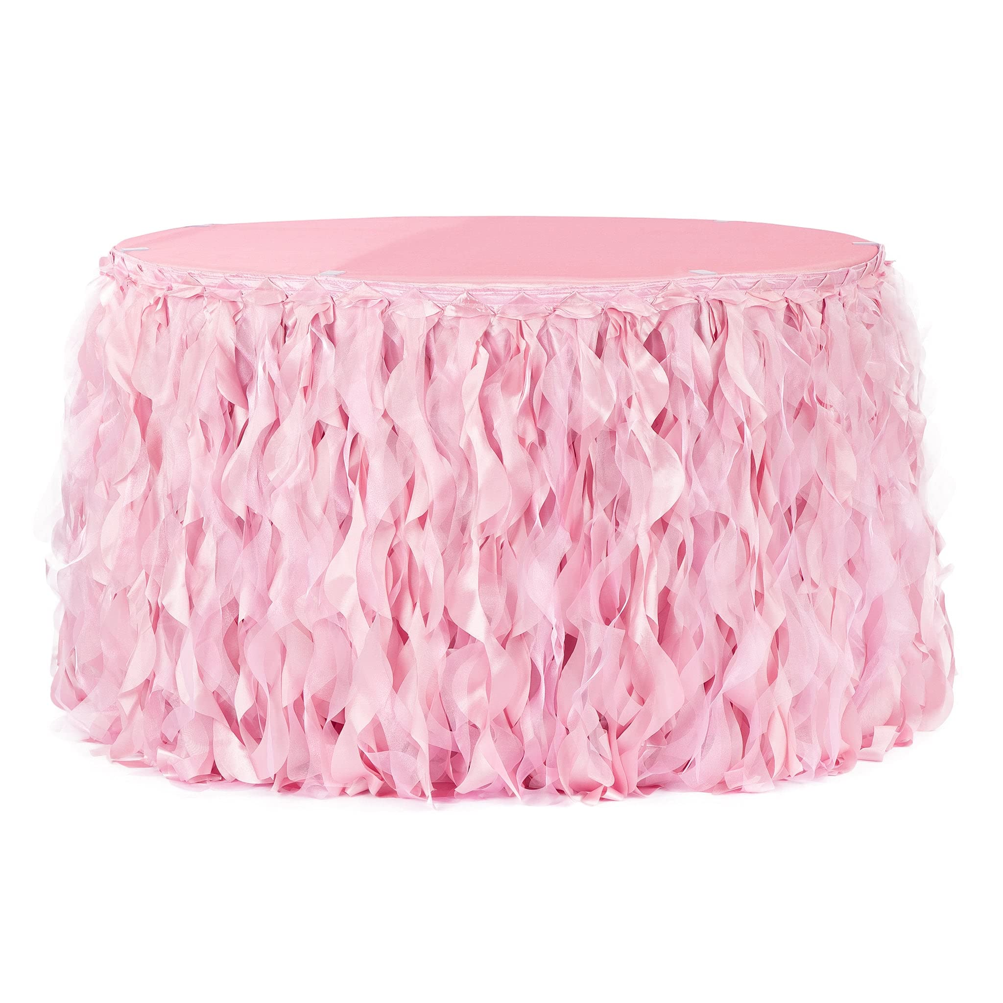 21Ft Pink Curly Willow Table Skirt - Elegant Decoration for Weddings, Quinceaneras, Birthday Parties & Special Events - Perfect for Banquet Halls, Reception Decor, and Party Backdrops