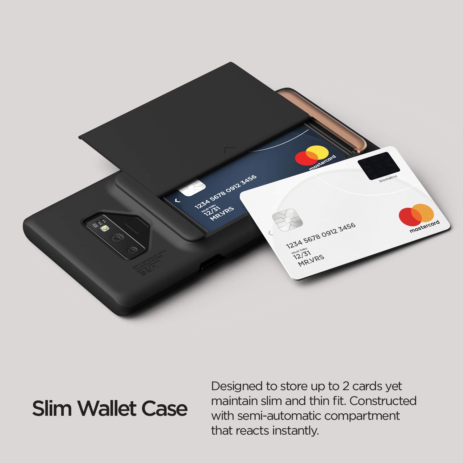 VRS Design Galaxy Note 9 Case - Matte Black Semi-Automatic Sliding Wallet Phone Cover with Card Holder | Premium Protection for Samsung Note 9 | Perfect for Business Travel & Everyday Use