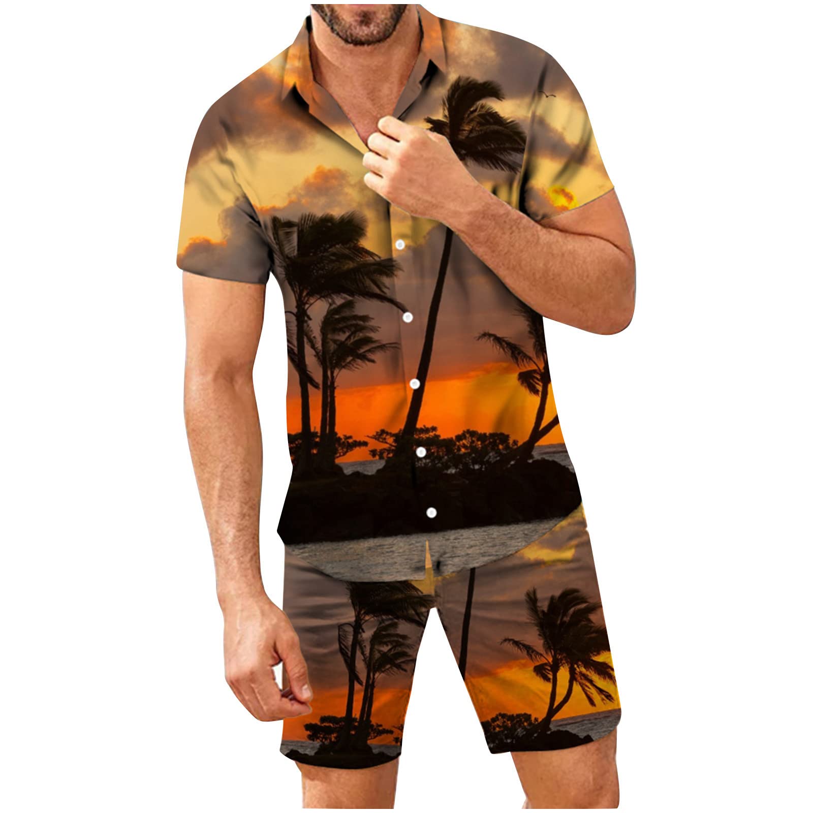Men's Hawaiian Beachwear Set - 2 Piece Boho Shirt & Shorts for Summer Vacation, Pool Party & Tropical Getaway