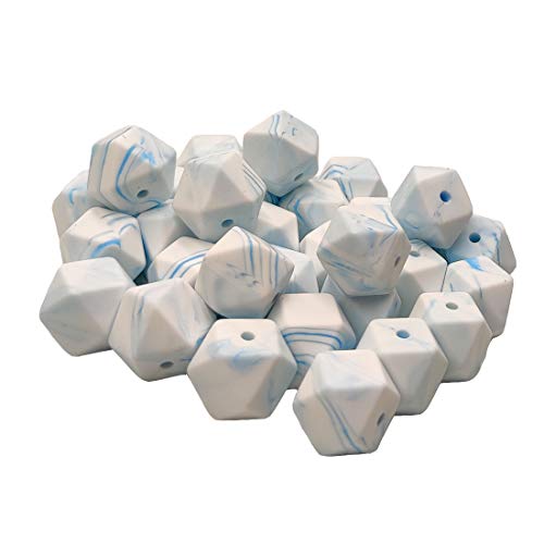 30pcs Dark Marble Blue 17mm Hexagon Silicone Beads for DIY Jewelry Making - Necklace, Bracelet, Earrings Craft Supplies - Perfect for Moms, Gifts and Handmade Accessories