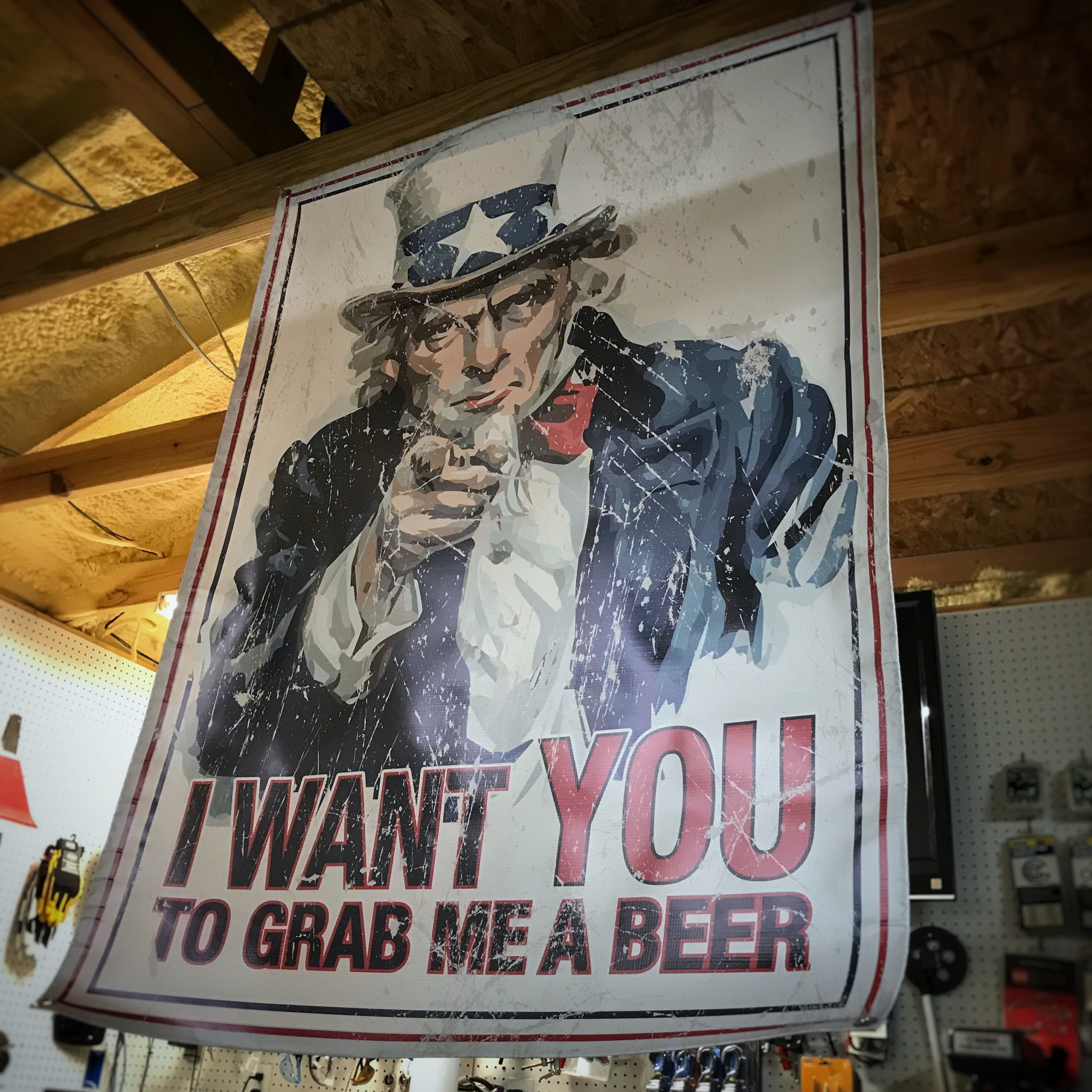 Uncle Sam Grab Me A Beer Patriotic American Flag Banner - Perfect for 4th of July Decorations, Backyard BBQs & Tailgate Parties