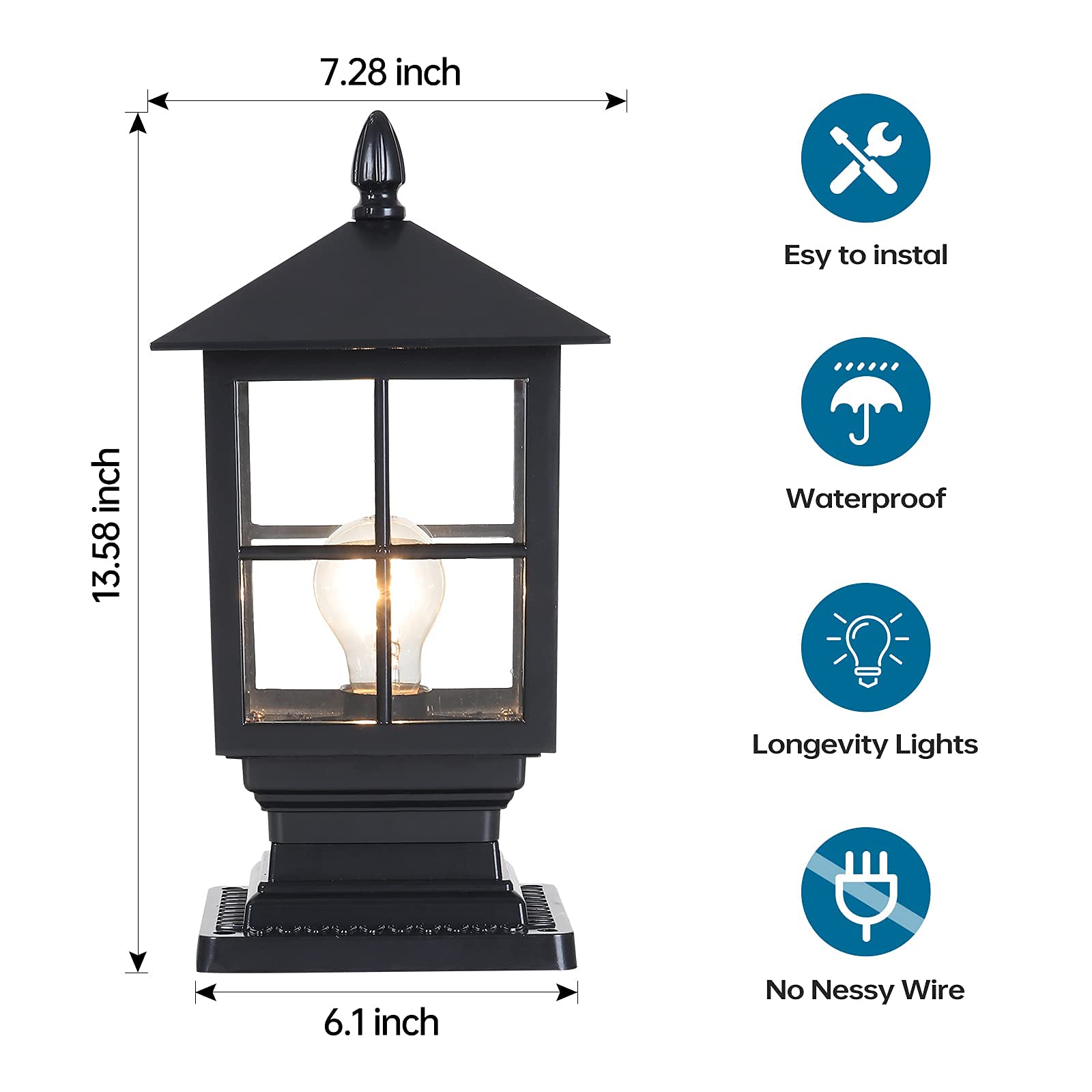 Modern Outdoor Post Light Fixture - IP54 Waterproof Aluminum Pillar Light with Clear Glass Shade for Yard, Garden, Patio & Pathway Lighting | Durable Weather-Resistant Design for Enhanced Curb Appeal & Nighttime Safety