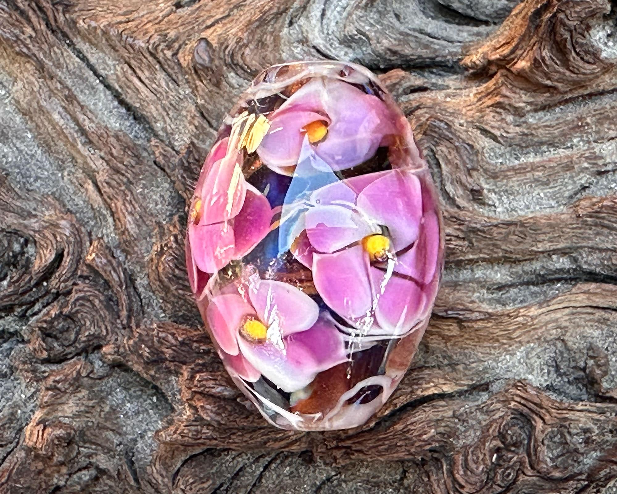 Pink Floral Shimmer Lampwork Glass Focal Bead for Jewelry Making - DIY Necklace, Bracelet & Earrings Design - Handmade Artisan Bead for Boho & Wedding Jewelry Crafting