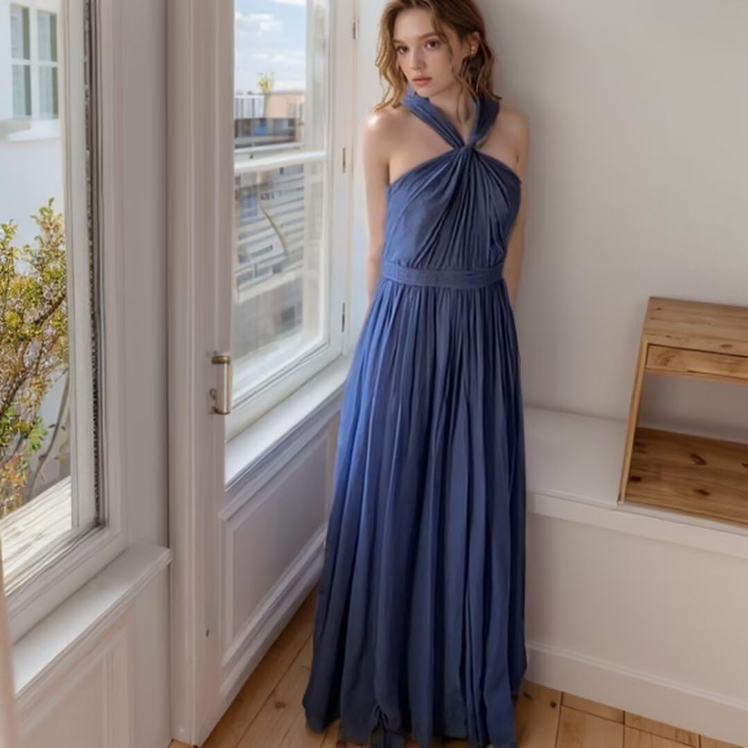 Elegant A-Line Long Pleated Chiffon Bridesmaid Dress for Women - 2024 Wedding Party Formal Gown - Perfect for Bridesmaids, Evening Banquets and Special Occasions