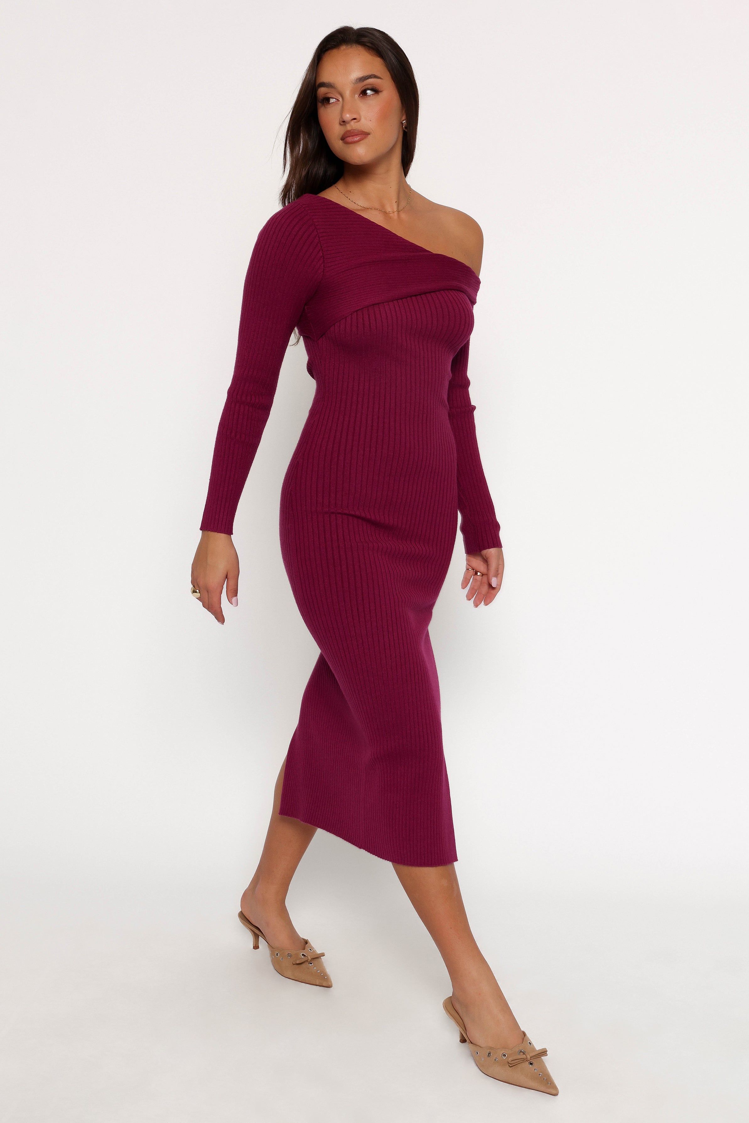 Elegant Fuchsia Cammie Long Sleeve Midi Dress for Women - Perfect for Office Wear, Date Night & Special Occasions