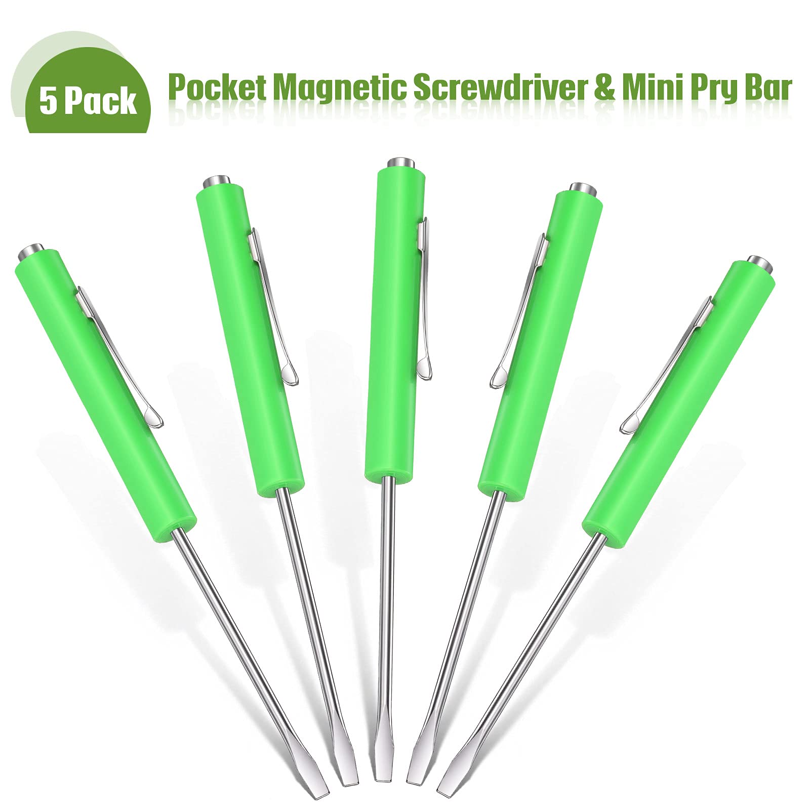 Honoson 5-Piece Magnetic Mini Pocket Screwdriver Set with Clip - Small Flathead Screwdriver Tools for Home, Office & Electronics Repair - Ideal for Mechanics, Electricians & Technicians (Green) - Perfect for DIY Projects, Phone Repair & Small Appliance Maintenance