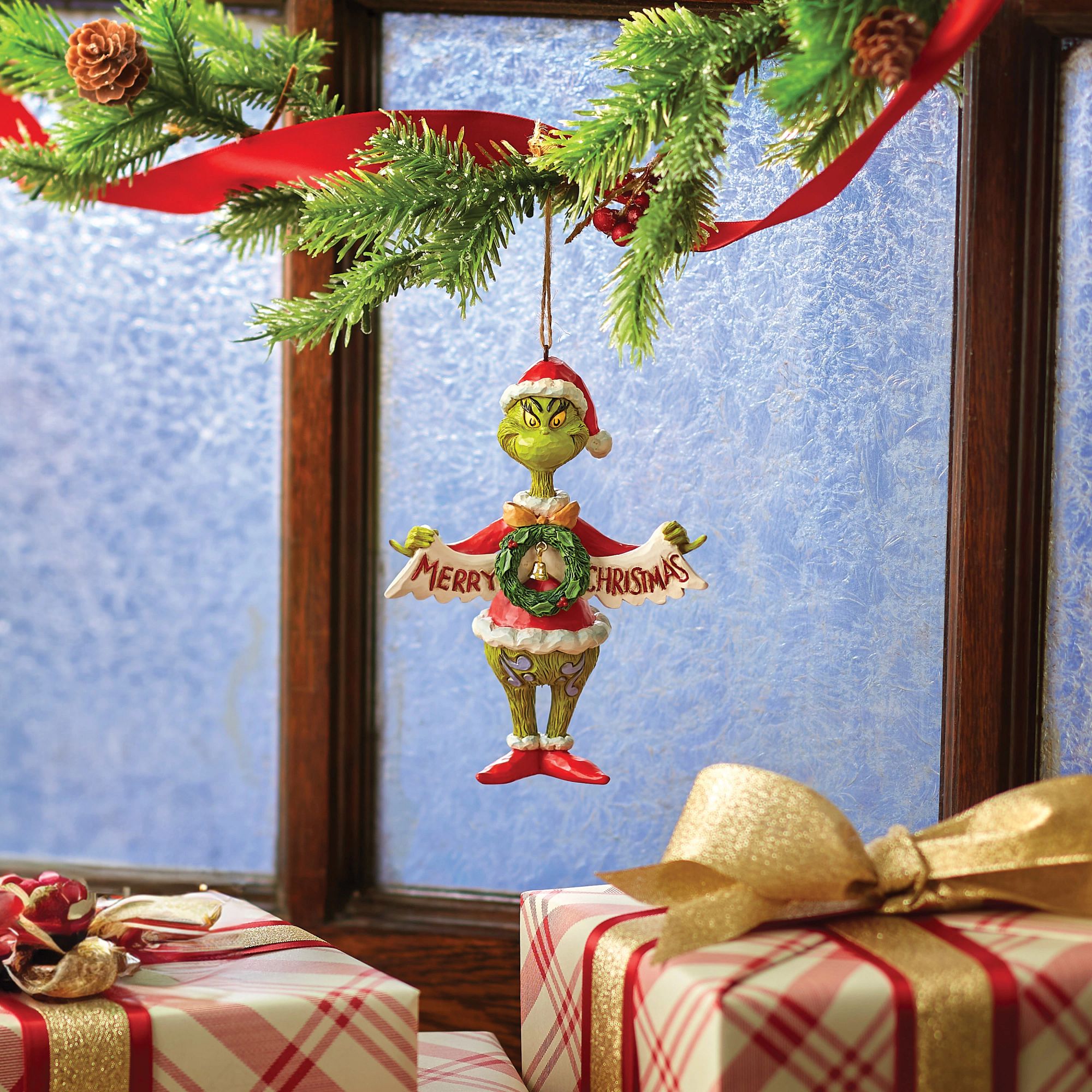 Grinch Holding Banner - Christmas Decoration for Home, Party & Holiday Decor - Perfect for Xmas Tree, Fireplace & Festive Displays