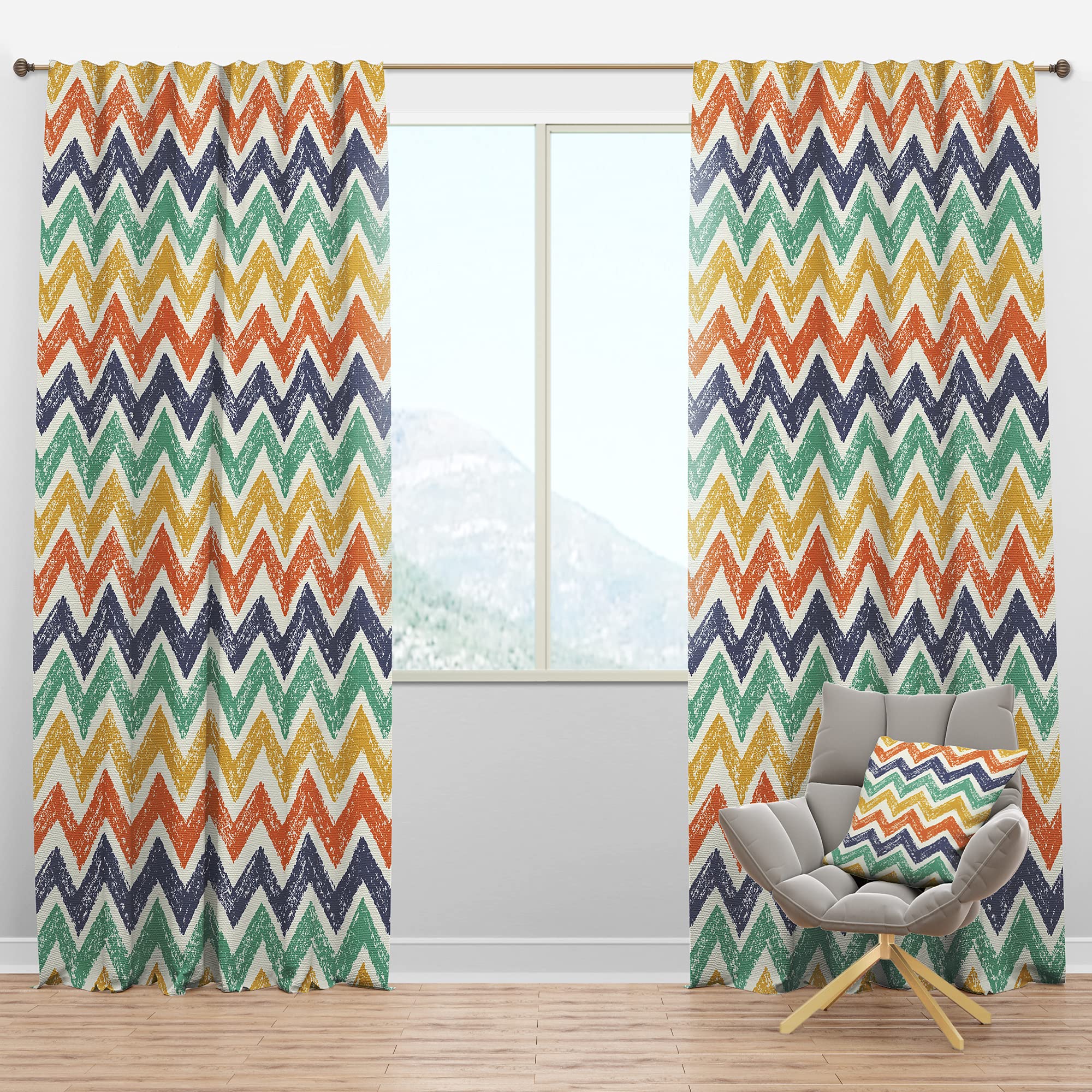 Blackout Curtains Retro Chevron Pattern in Orange, Blue & Yellow - Thermal Insulated Single Panel 52x108 Inches - Bedroom & Living Room Window Drapes for Light Blocking & Energy Saving - Perfect for Home Theater, Nursery & Shift Workers