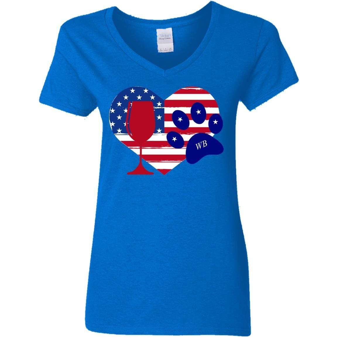 WineyBitches.Co American Wine Paw Heart Ladies' 5.3 oz V-Neck T-Shirt - Perfect for Wine Lovers, Casual Wear & Girls' Night Out