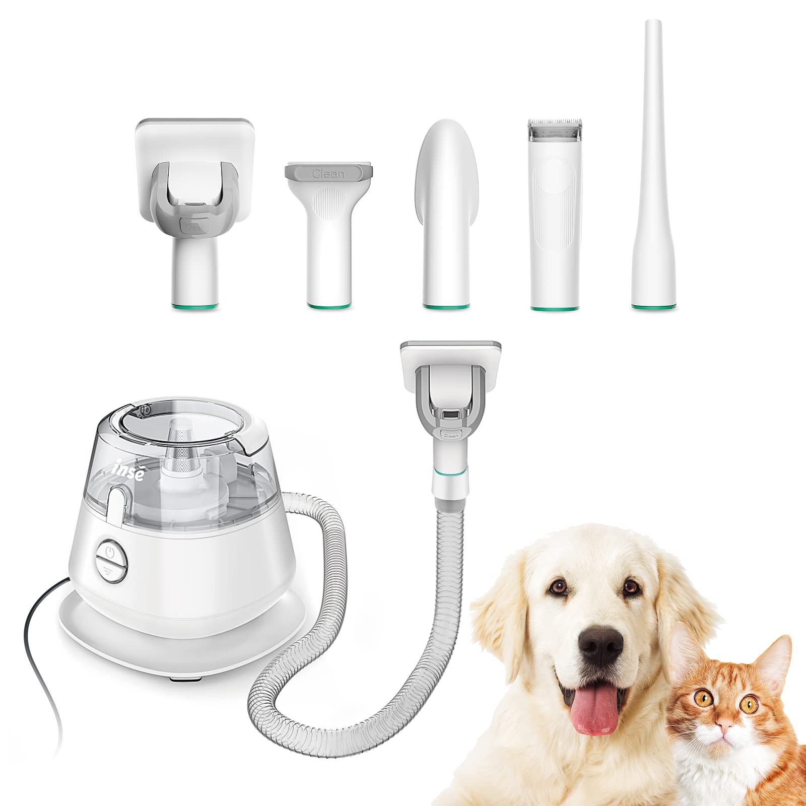 INSE P20 Pro Professional Dog Grooming Kit - Low Noise Pet Clippers with Vacuum & 5 Attachments - 1.2L Dust Box for Shedding Thick/Thin Hair - Perfect for Dogs, Cats & Pet Grooming at Home or Salon
