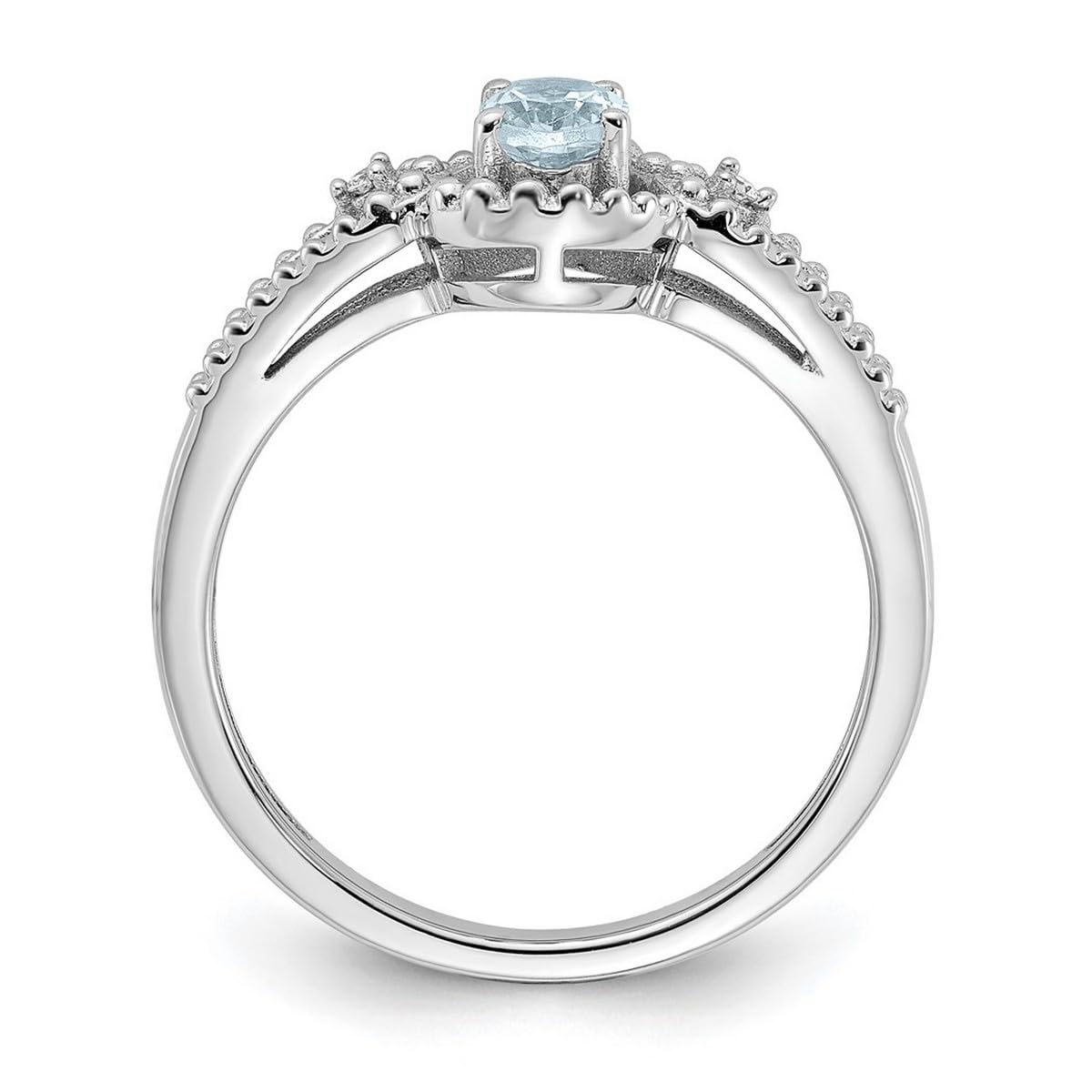 925 Sterling Silver Polished Aquamarine & Diamond Ring for Women | Elegant Wedding, Engagement & Anniversary Jewelry Gift | JewelryWeb