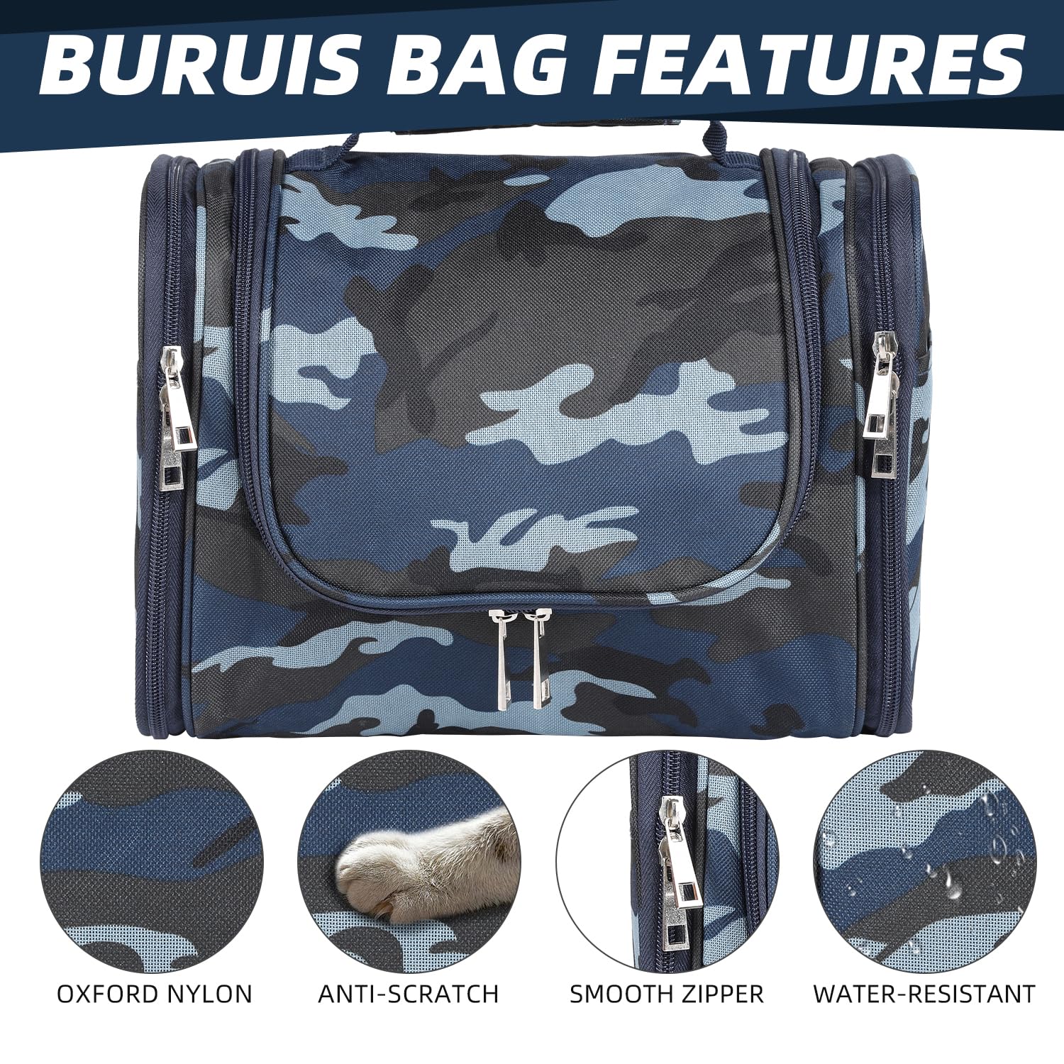 Large Water-resistant Hanging Toiletry Bag for Women & Men - Spacious Travel Cosmetic Organizer with Multiple Pockets, Perfect for Makeup, Shaving Kit & Full-sized Toiletries (Camo Blue) | Ideal for Camping, Gym, Business Trips & Vacation Essentials