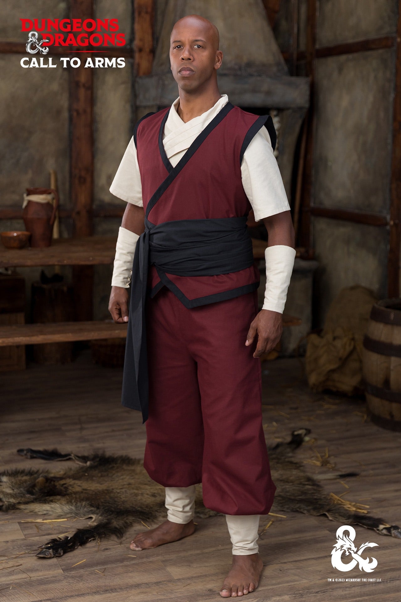 Dungeons & Dragons Monk Costume Set - Burgundy & Black Outfit for Cosplay, LARP, and Fantasy Roleplaying