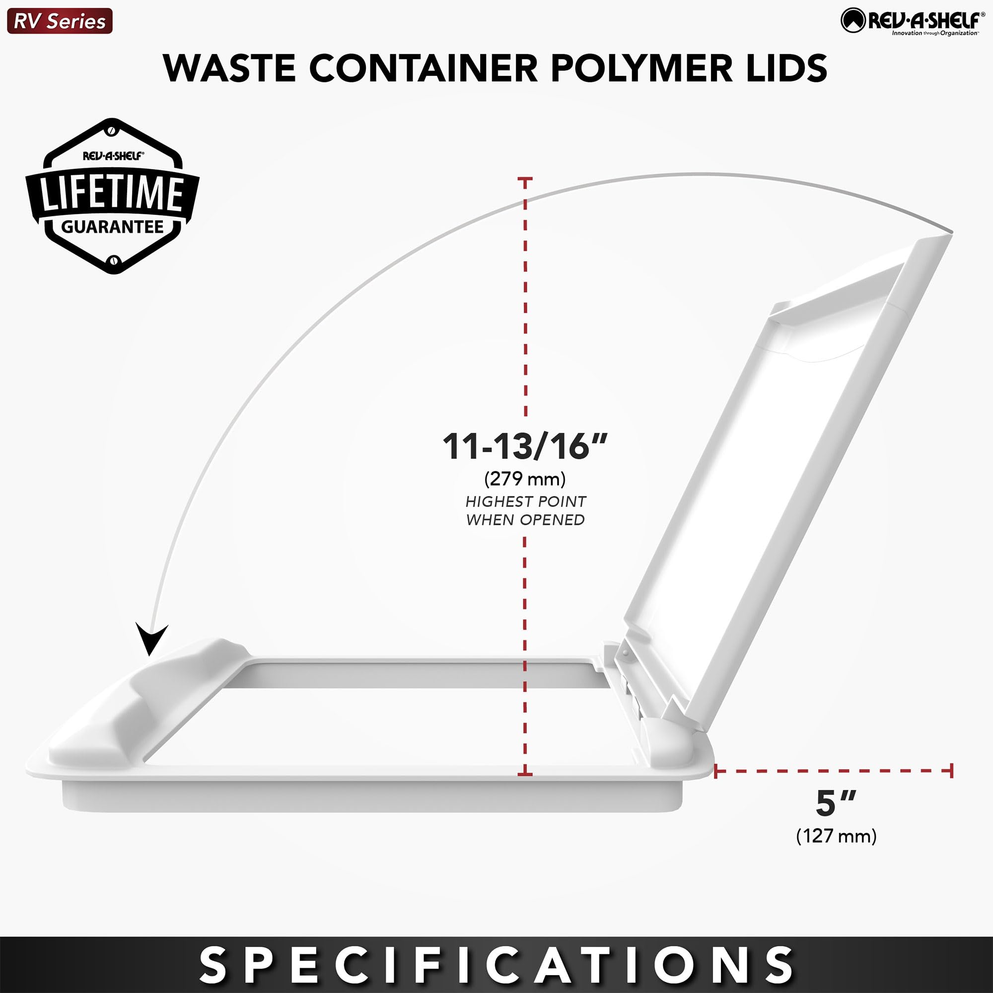 Rev-A-Shelf 50 Qt Under Sink Trash Can Lid - Black Plastic Replacement Garbage Bin Cover for Kitchen & Bathroom Cabinets | Fits Base Cabinet Storage, RV-50-LID-18-1-40 | Perfect for Home, RV & Office Organization