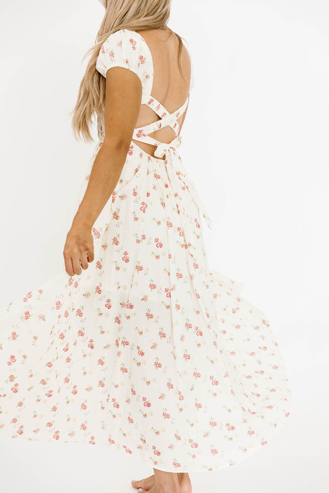 Denise 100% Cotton Smocked Maxi Dress with Piecing and Strappy Back in Cream Floral - Perfect for Summer Weddings, Beach Vacations & Boho Fashion
