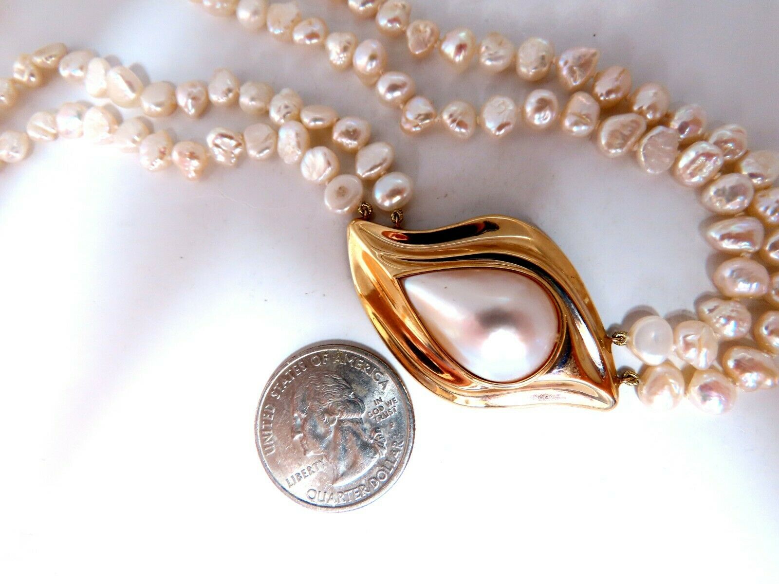 14K Gold Freshwater Mabe Pearl Double Strand Necklace - 16 Inch Elegant Beaded Jewelry for Women, Perfect for Weddings, Parties & Special Occasions