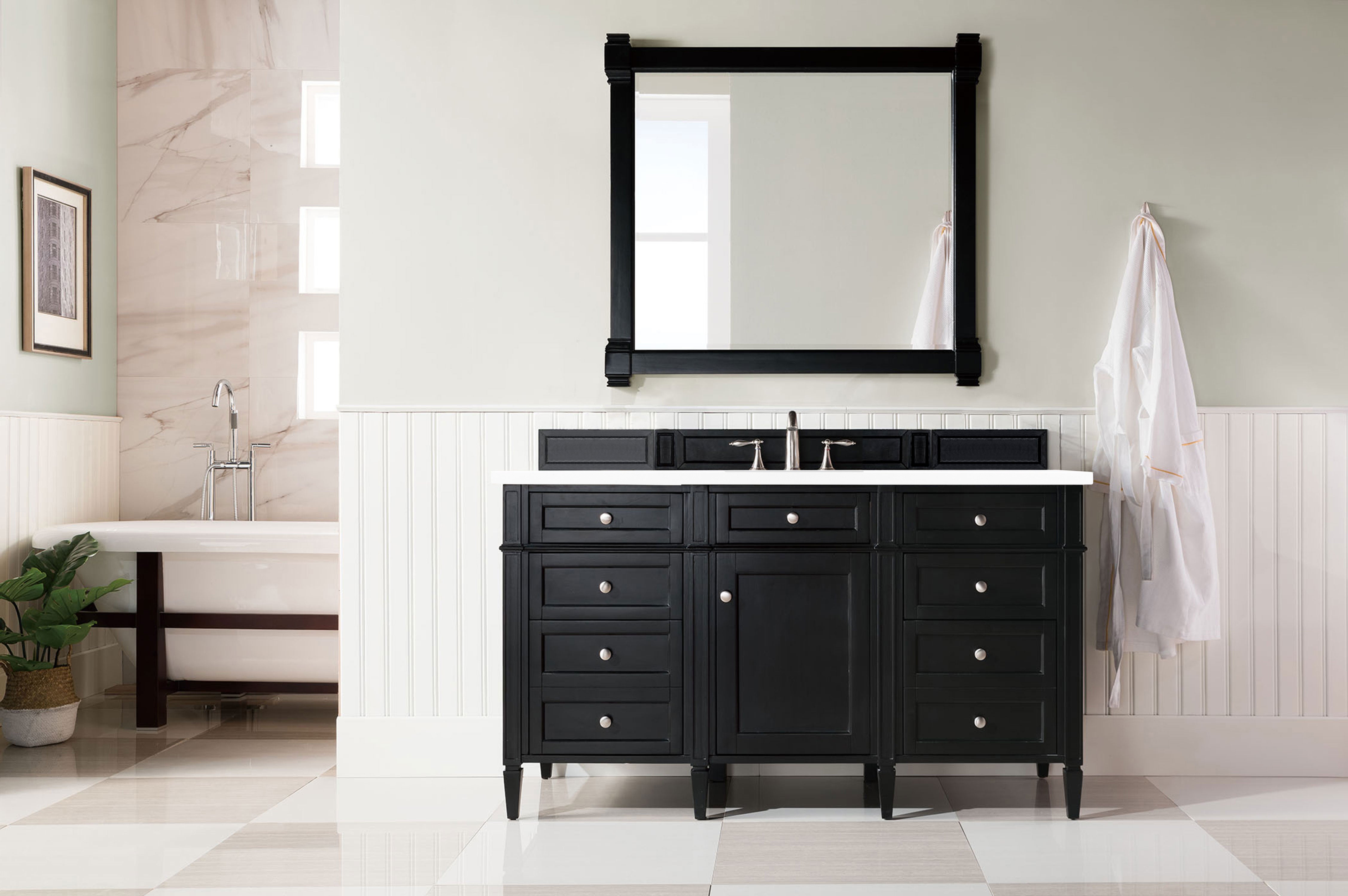 Brittany 60 Inch Single Bathroom Vanity Set with Black Onyx Base & 3CM Classic White Quartz Countertop - Perfect for Modern Master Bathrooms and Powder Rooms