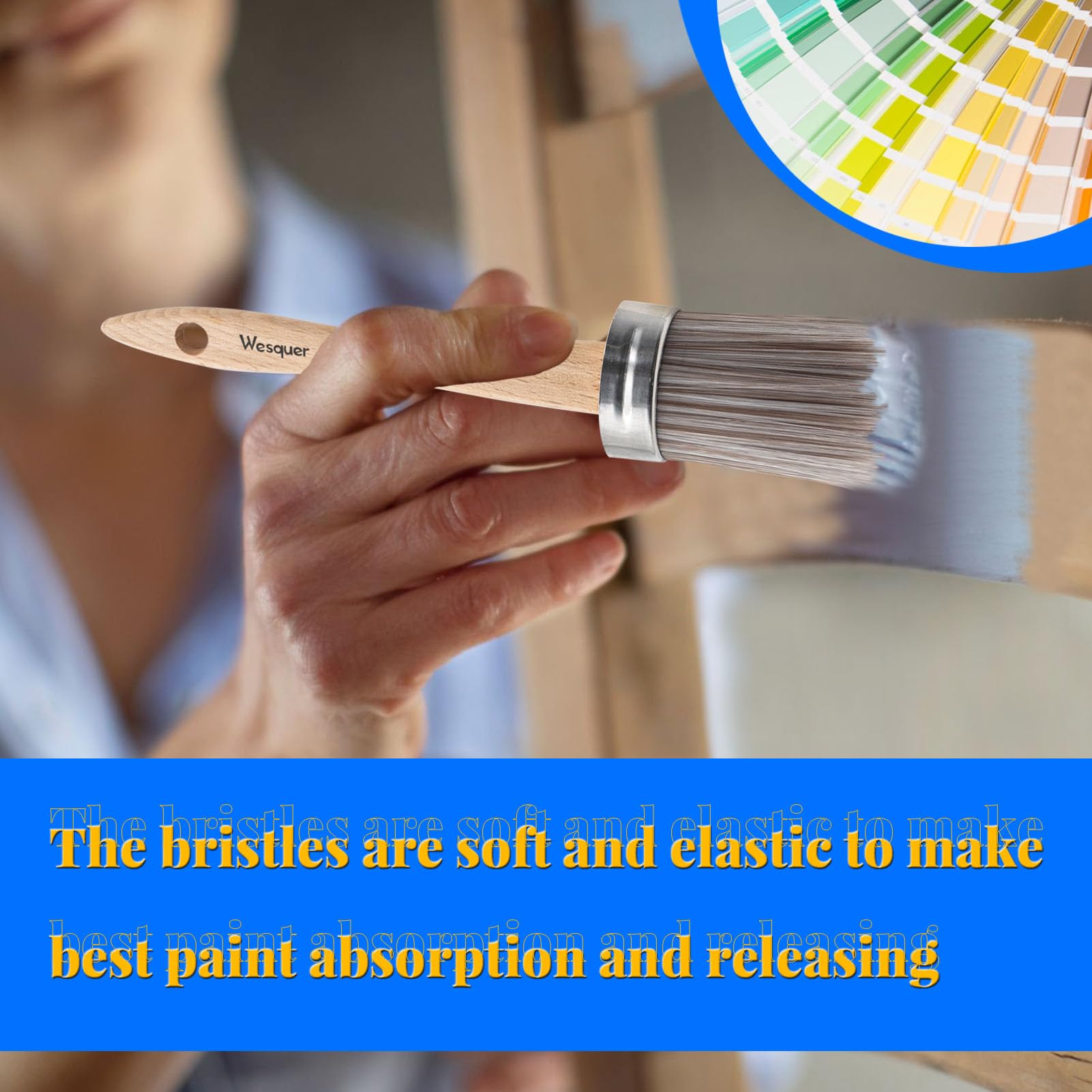 2 Inch Round Chalk Paint Brush for Milk Paint & Furniture - Washable Reusable Wood Stain Brush for DIY Painting, Walls, Stencils & Wax Finishing - Perfect for Furniture Makeovers, Home Decor Projects & Crafting