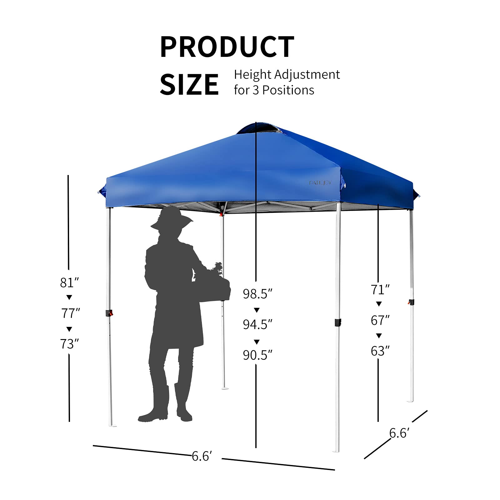 Tangkula 6.6' x 6.6' Outdoor Pop-Up Canopy Tent - Adjustable Height Instant Shelter with Carry Bag & 4 Weight Bags - Portable Sun Shade for Camping, Beach, Picnics, Parties, and Backyard Events (Blue)