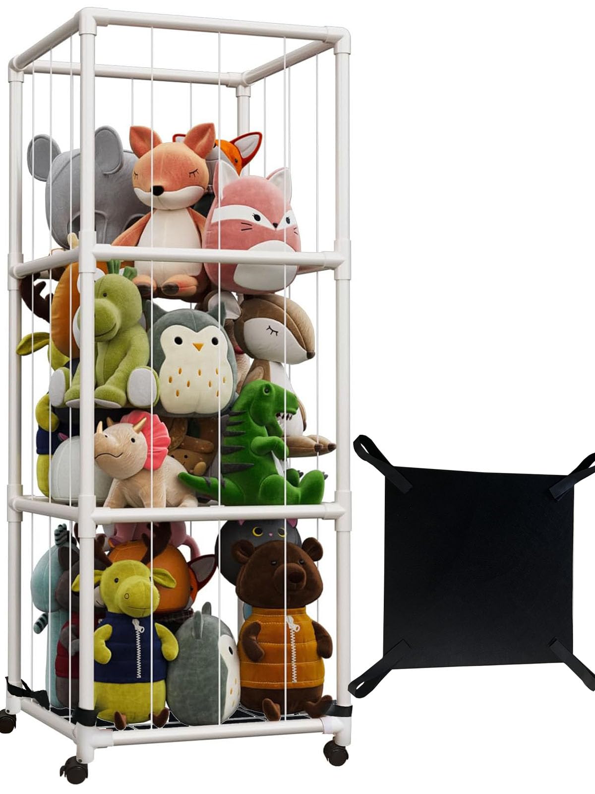 Large Stuffed Animal Storage Organizer with Elastic Bands & Bottom Support - Zoo-Themed Standing Cage for Plush Toy Display in Kids Room, Playroom, Nursery | Perfect for Toy Organization & Room Decor