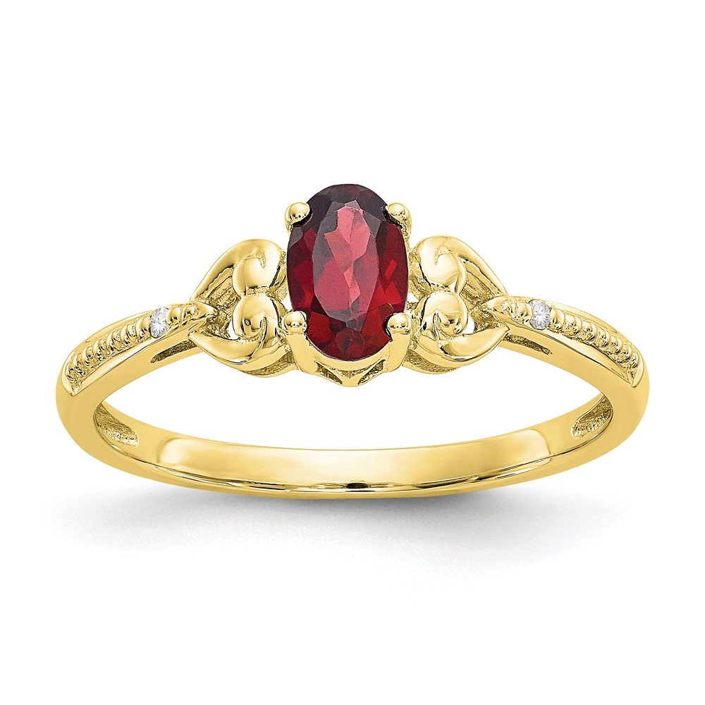 10K Solid Yellow Gold Garnet January Birthstone Diamond Engagement Ring (0.01 CTTW) - Perfect for Proposals, Anniversaries & Valentine's Day Gifts