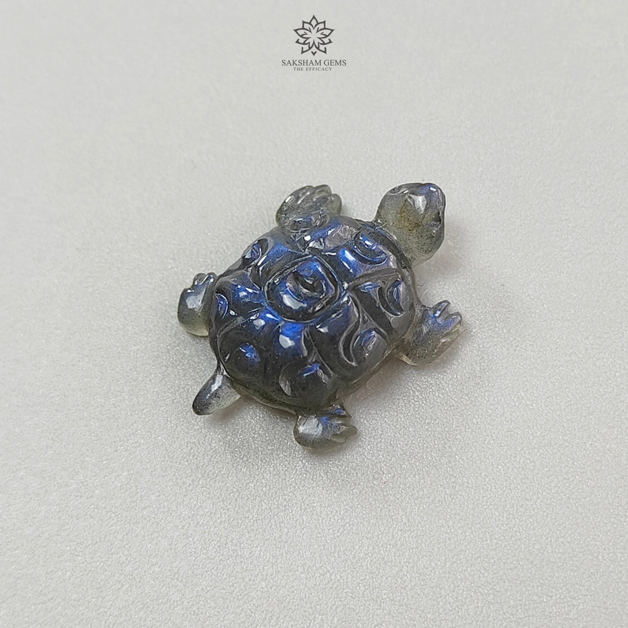 Natural Blue Labradorite Gemstone Carving - 9.40cts Untreated Hand Carved Tortoise (20x14mm) for Jewelry Making, Healing Crystals & Spiritual Gifts | Perfect for Pendants, Rings & Crystal Collections
