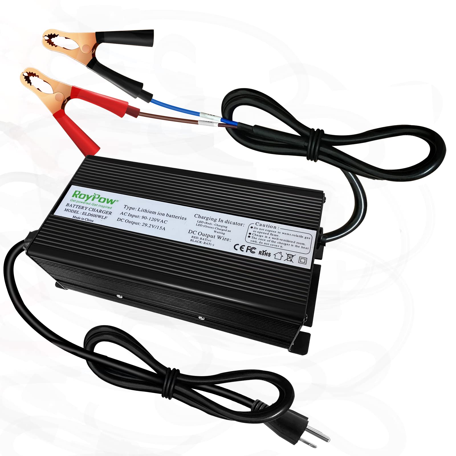 24V 15A LiFePO4 Battery Charger - RoyPow Smart Lithium Battery Maintainer for 24V Deep Cycle Rechargeable Batteries | Fast Charging 29.2V Output | Perfect for Golf Carts, RVs, Marine & Solar Power Systems