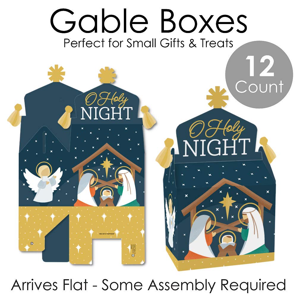 Holy Nativity Treat Box Party Favors - Religious Christmas Goodie Gable Boxes with Manger Scene - Set of 12 - Perfect for Christmas Parties, Church Events & Holiday Gift Giving