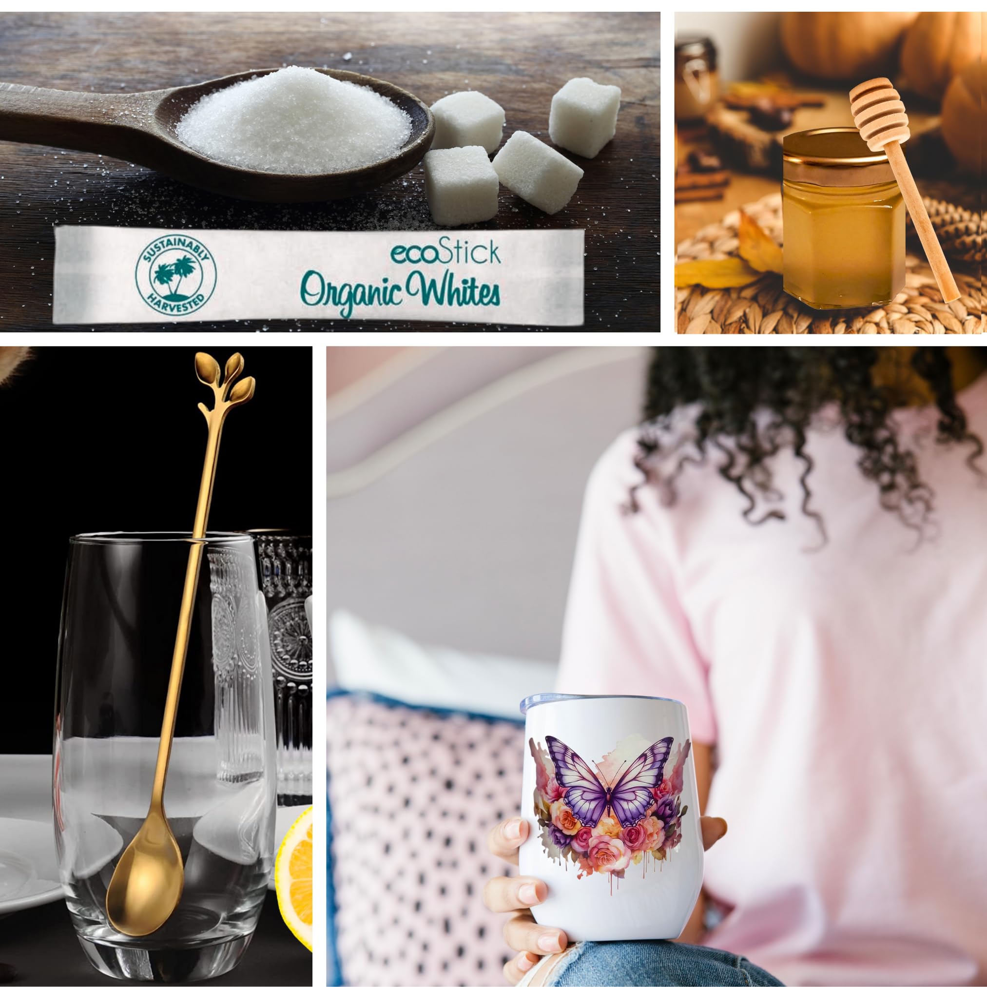 Premium Tea and Honey Gift Set with Insulated Tumbler, Gold Spoon, 18 Tea Bags, Honey Jar & Dipper - Perfect for Birthday, Anniversary & Housewarming Gifts (Butterfly Design)