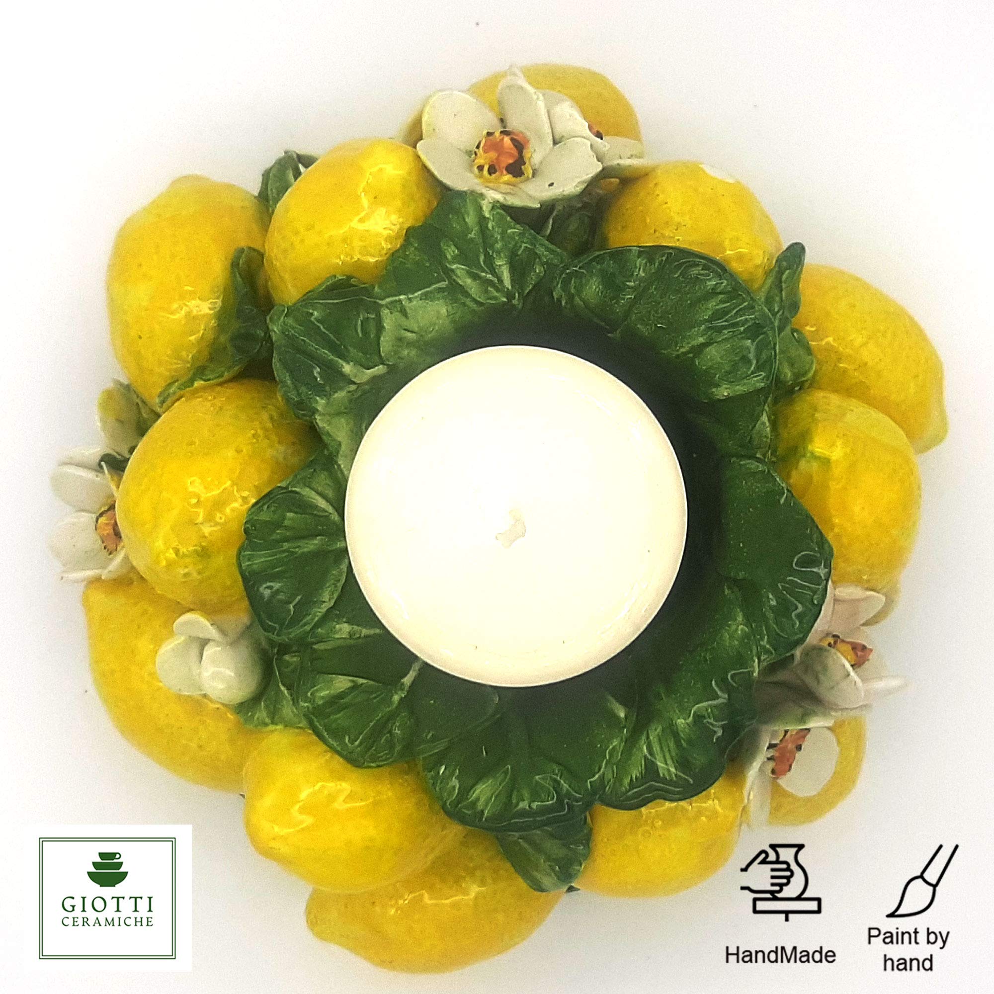 Handmade Italian Ceramic Candle Holder with Lemon Design - Elegant Table Centerpiece for Dining Room & Kitchen Decor - Authentic Italian Pottery Made in Italy - Perfect for Romantic Dinners, Wedding Decorations, and Home Interior Styling
