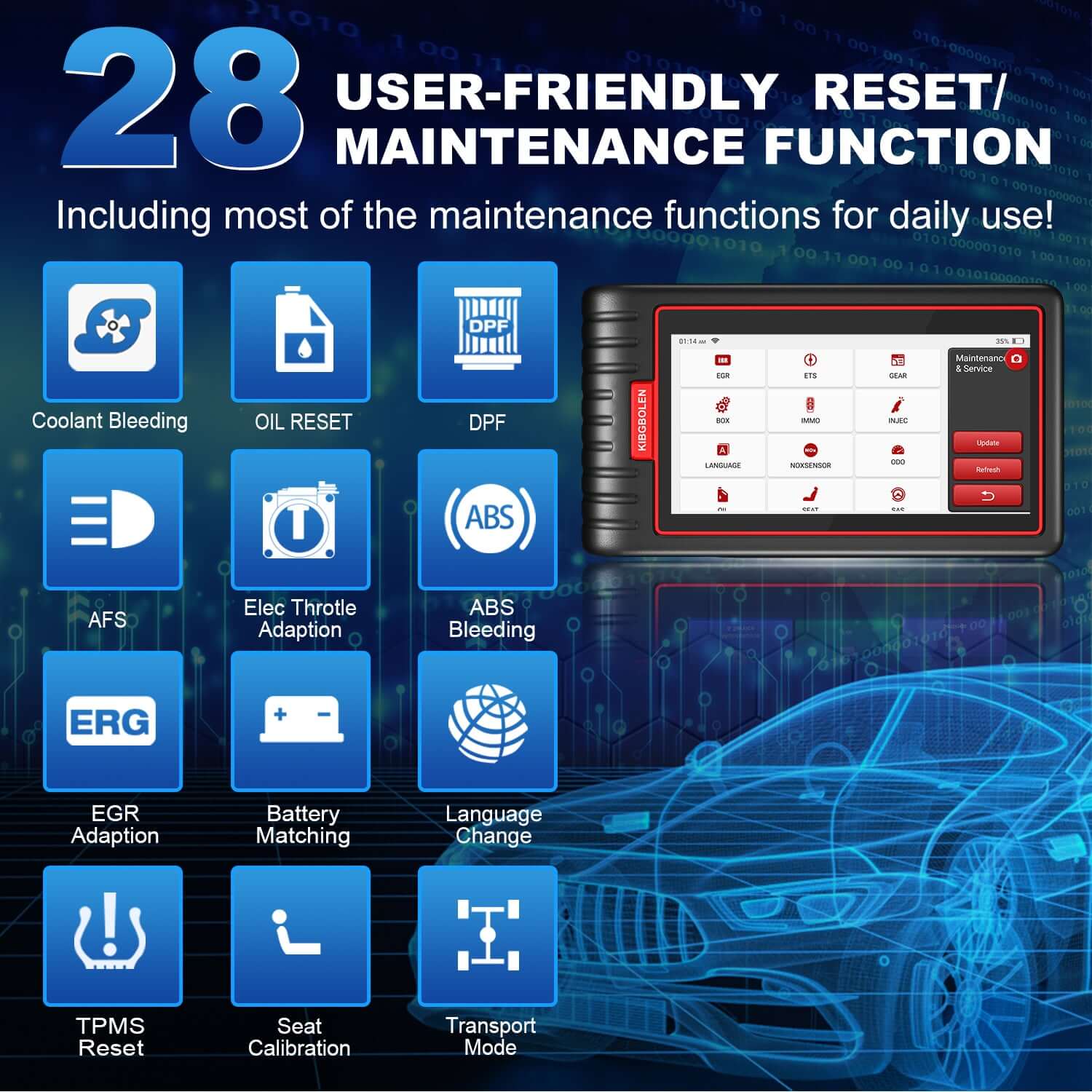 KINGBOLEN S6 OBD2 Scanner - Professional Car Diagnostic Tool with 28 Reset Functions, Lifetime Free Updates | Compatible with Most Vehicles for Engine, ABS, SRS, Transmission Diagnostics - Perfect for Mechanics & DIY Car Repair