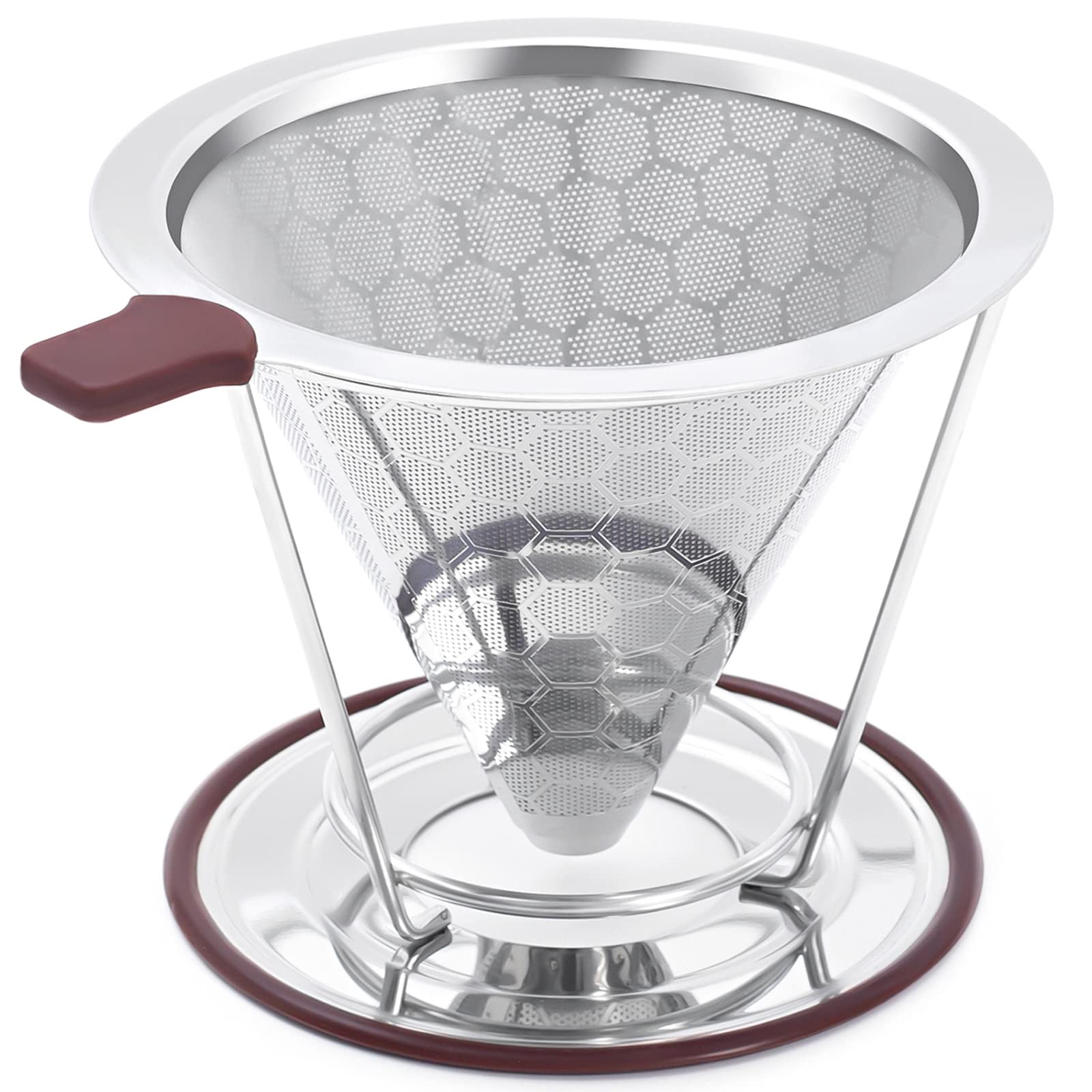 MISETTO Stainless Steel Pour Over Coffee Dripper - Reusable Paperless Coffee Filter with Removable Cup, Easy to Clean Cone Coffee Maker for Home, Office & Camping Use
