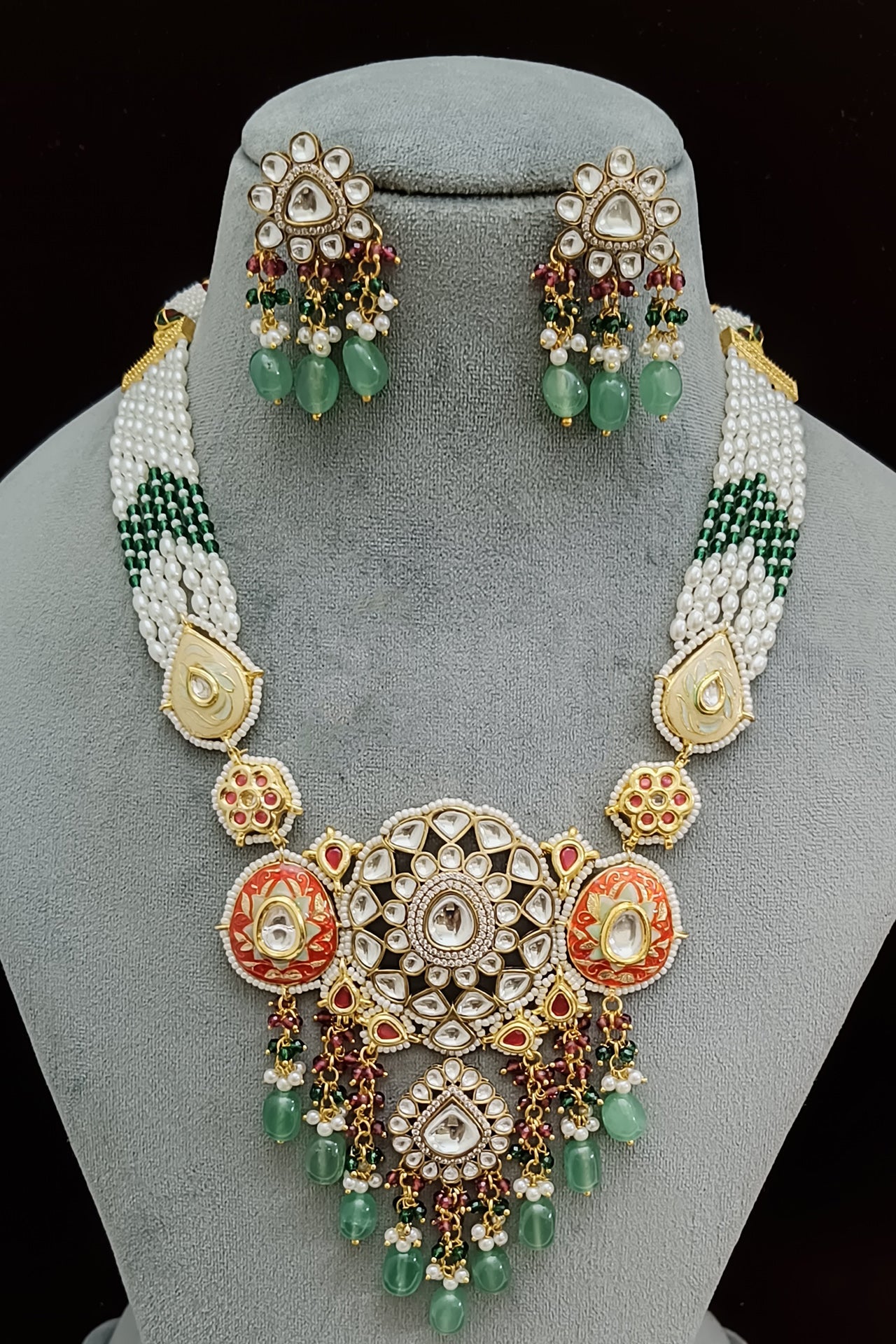 Exquisite Kundan Beaded Ethnic Bridal Jewelry Set - Long Necklace & Earrings for Women (D927) | Perfect for Weddings, Parties & Special Occasions