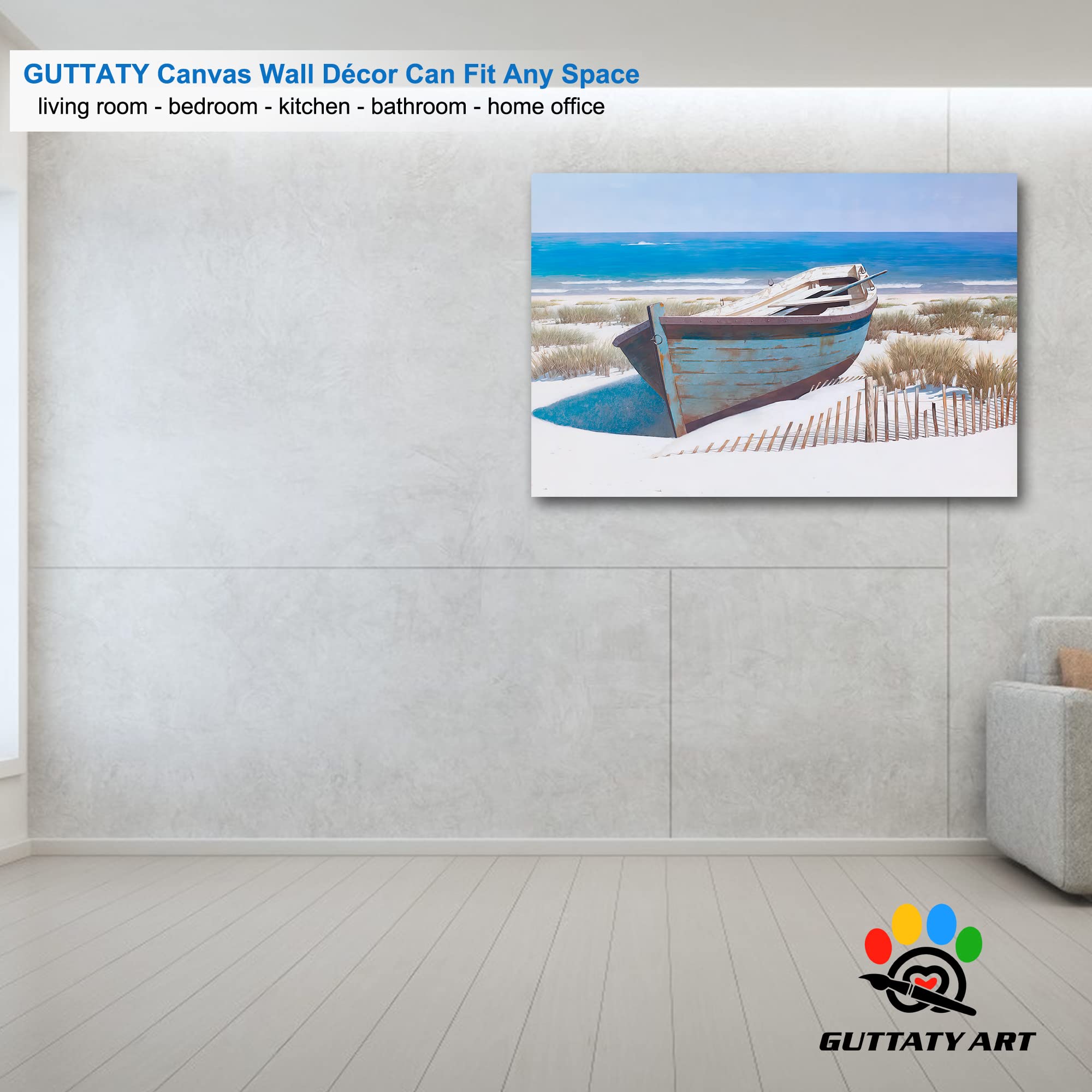 GUTTATY Large Beach Canvas Wall Art - Blue Ocean Coastal Painting for Living Room, Home & Office Decor - Framed Seascape Canvas Print (32x48 Inches) - Perfect for Beach House, Bedroom & Coastal Theme Interior Design