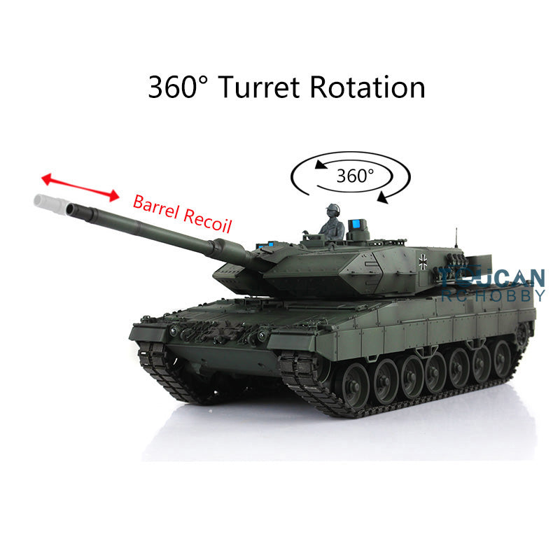 Heng Long 1/16 Scale TK7.0 Leopard 2A6 RC Main Battle Tank with 360° Rotating Turret, Barrel Recoil, Airsoft BBs, Smoke, Light & Sound Effects - Remote Control Military Tank for Outdoor Play, Collecting & Battle Simulation