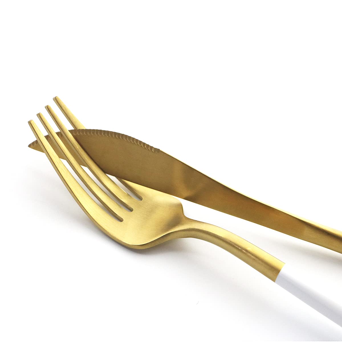 Premium 24-Piece Stainless Steel Flatware Set - 18/10 Silverware Cutlery with Knives, Forks & Spoons - Elegant White Gold Dinnerware for Formal Dining, Wedding Registry & Luxury Kitchen Essentials