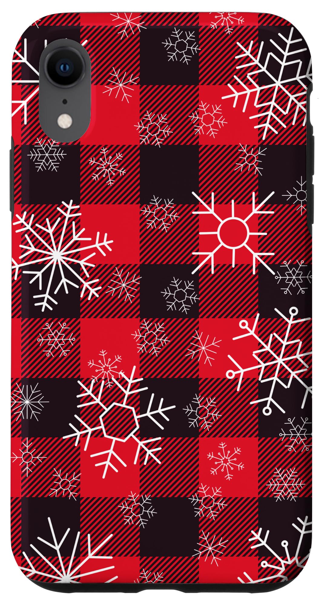 iPhone XR Christmas Phone Case - Red Buffalo Plaid Pattern with Snowflakes | Holiday Gift, Winter Protection, Festive Design for iPhone XR
