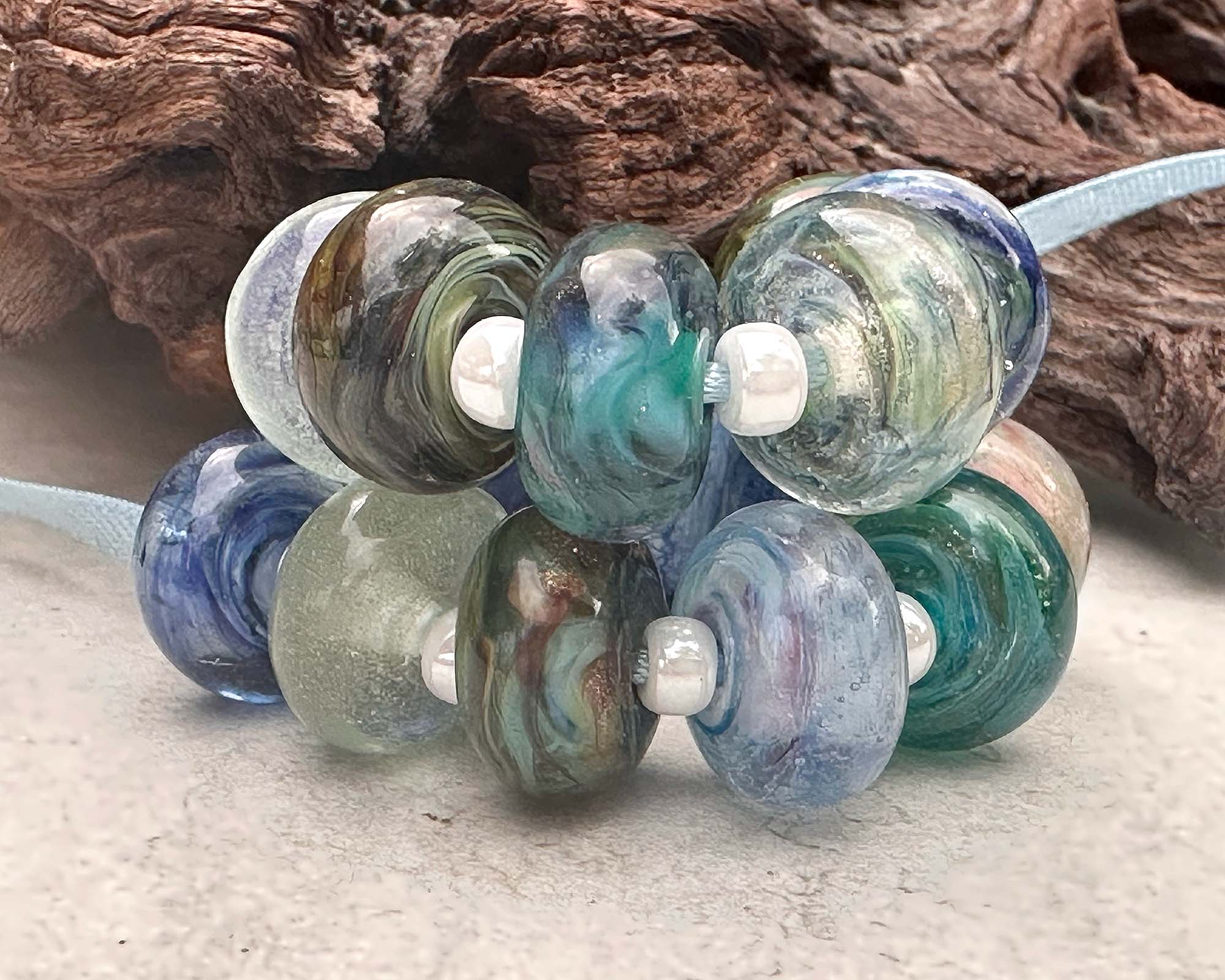 16pcs Blue Green Handmade Lampwork Glass Beads for Jewelry Making - DIY Bracelets, Necklaces & Craft Projects - SRA Certified Artisan Beads
