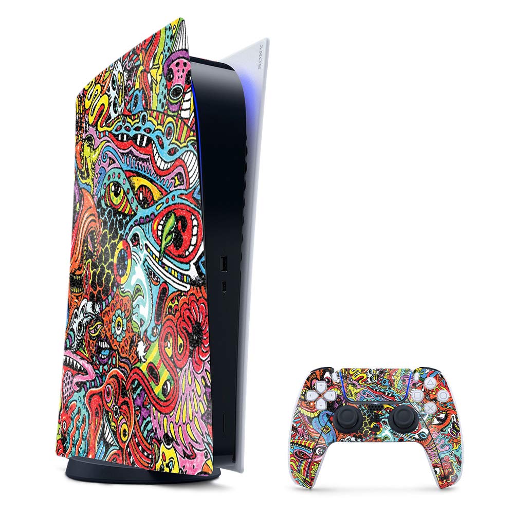 PS5 Glossy Glitter Gaming Skin - Acid Trippy Design | Durable & Easy to Apply | Perfect for Gaming Setup