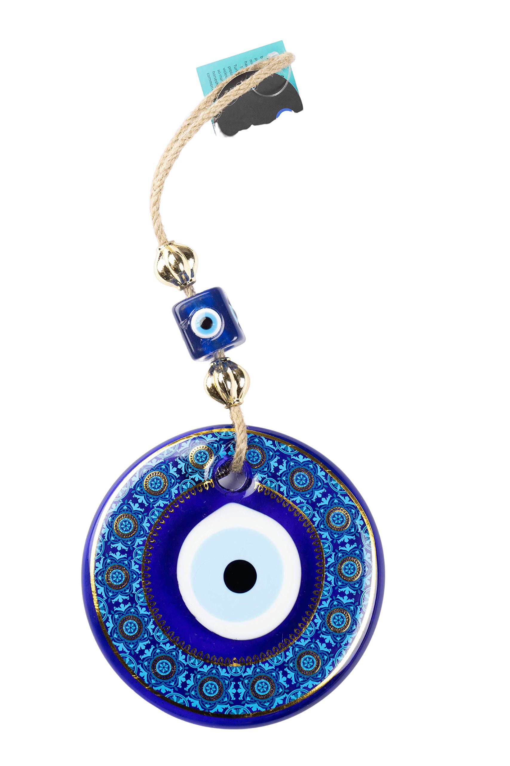 Evil Eye Wall Decor - 5.11 Inch Turquoise & Gold Frame Hanging Home Protection Ornament for Living Room, Bedroom & Office | Nevfactory Handmade Spiritual Decor