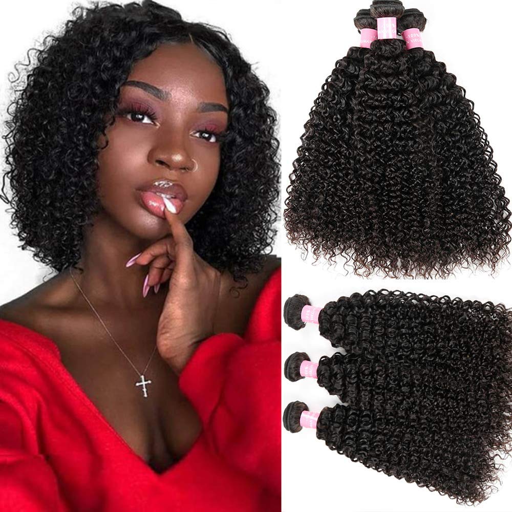 8A Brazilian Virgin Hair Kinky Curly Bundles - 3 Pack Unprocessed Human Hair Weave Extensions (22