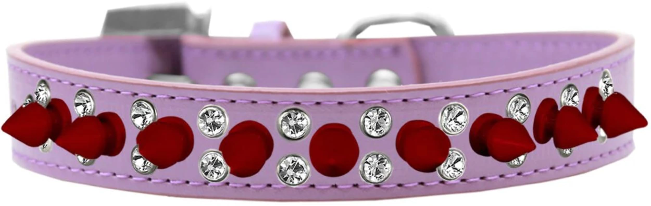 Stylish Pet Dog Spike Collar with Double Crystal & Red Spikes - Adjustable Red Leather Dog Collar for Small Medium Large Dogs - Perfect for Punk Fashion, Halloween Costumes & Daily Walks