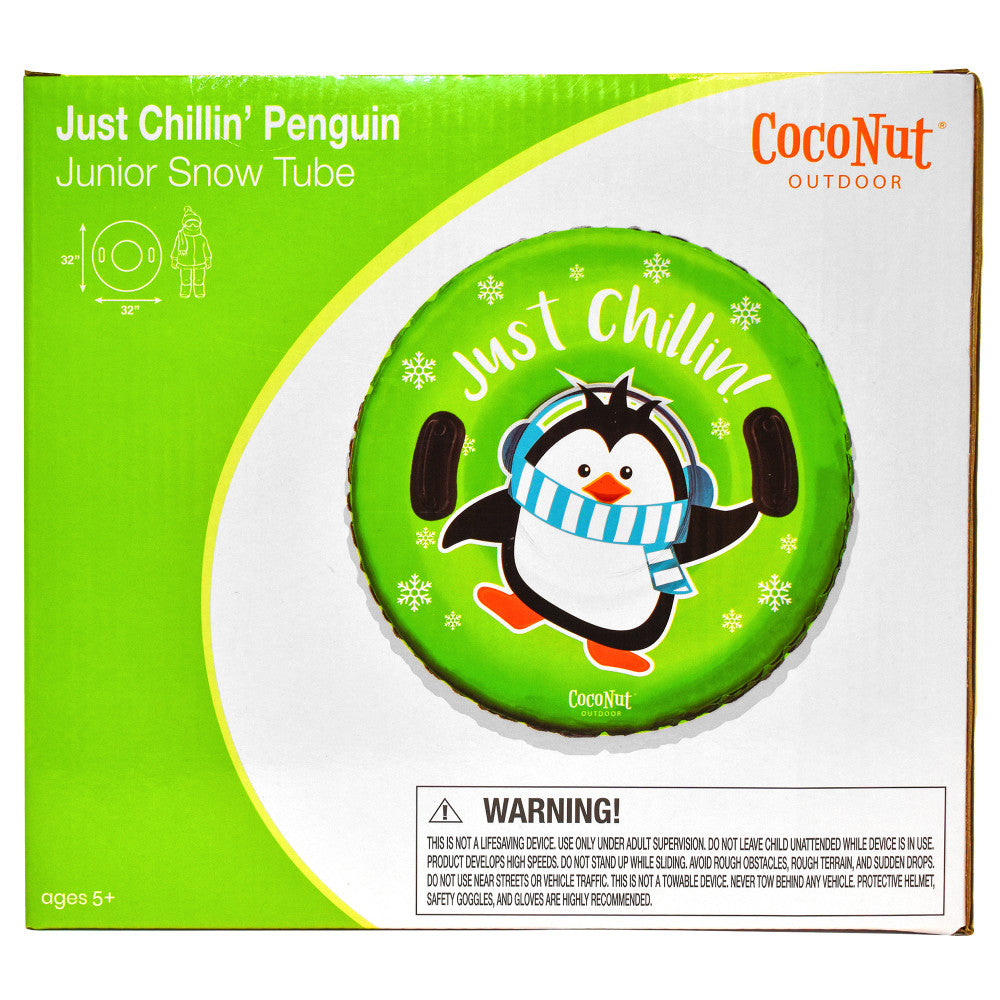 CocoNut Outdoor Inflatable Just Chillin' Green Penguin 32 Junior Snow Tube - Winter Sledding Fun for Kids & Family Snow Activities