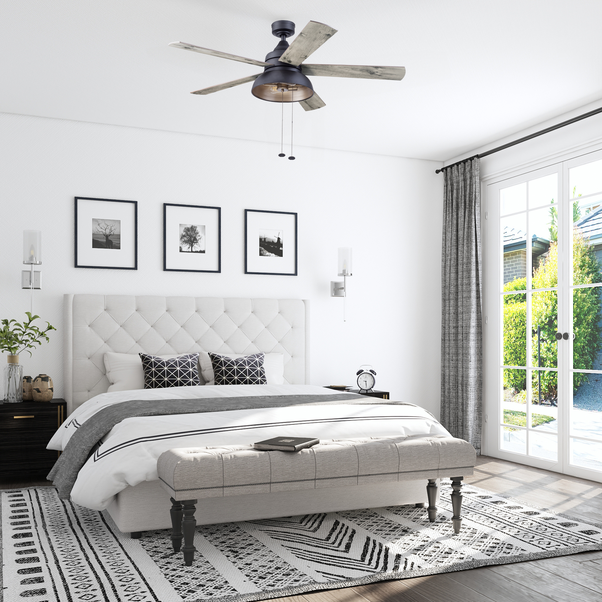 52 Inch Brightondale Matte Black Ceiling Fan with Pull Chain - Indoor/Outdoor Use for Living Room, Bedroom, Patio & Covered Porch
