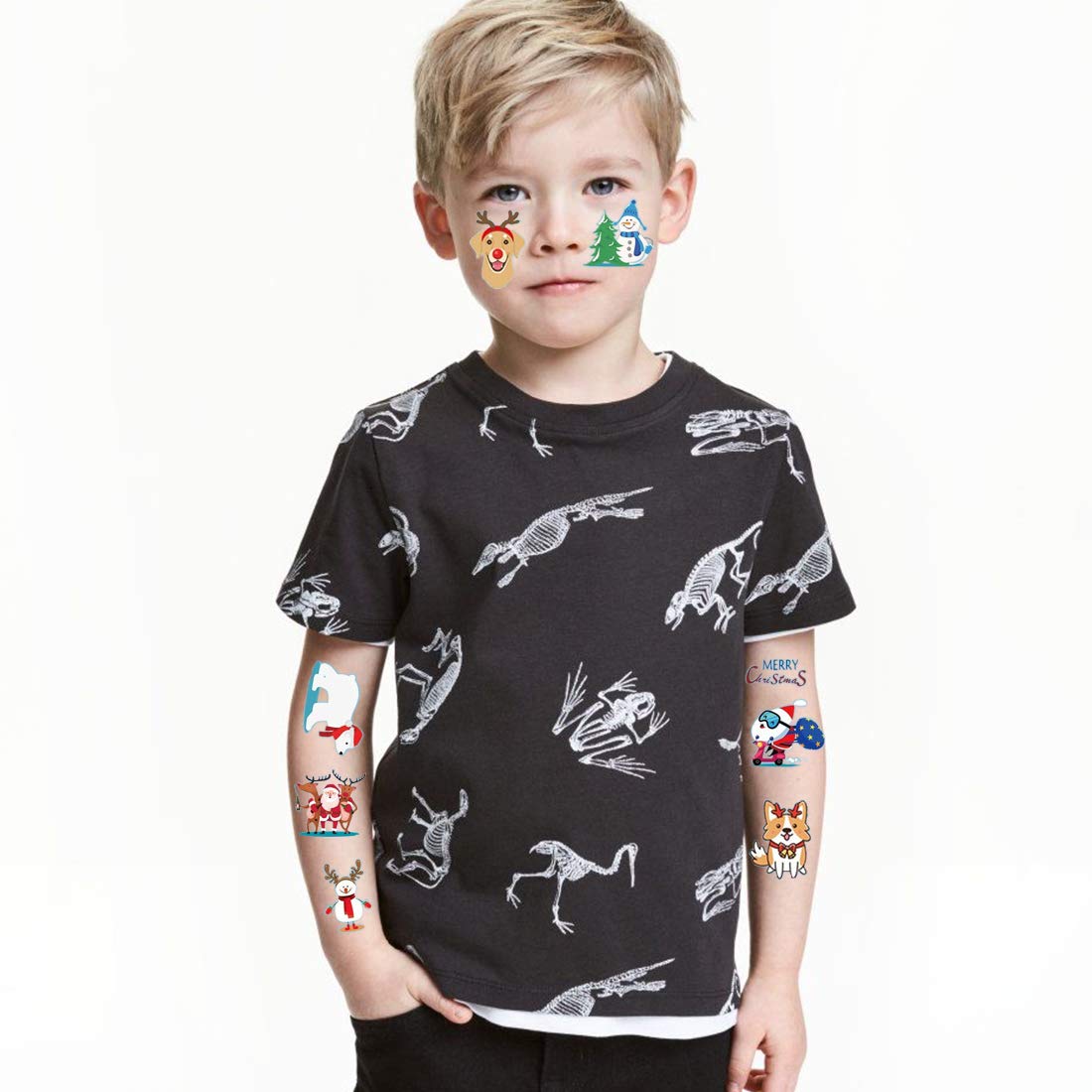 Ooopsiun Christmas Temporary Tattoos for Kids - 80 Pcs Santa, Snowman & Reindeer Holiday Tattoos | Fun Christmas Party Favors, Stocking Stuffers & Holiday Decorations for Children | Perfect for Classroom Activities, Birthday Parties & Festive Celebrations