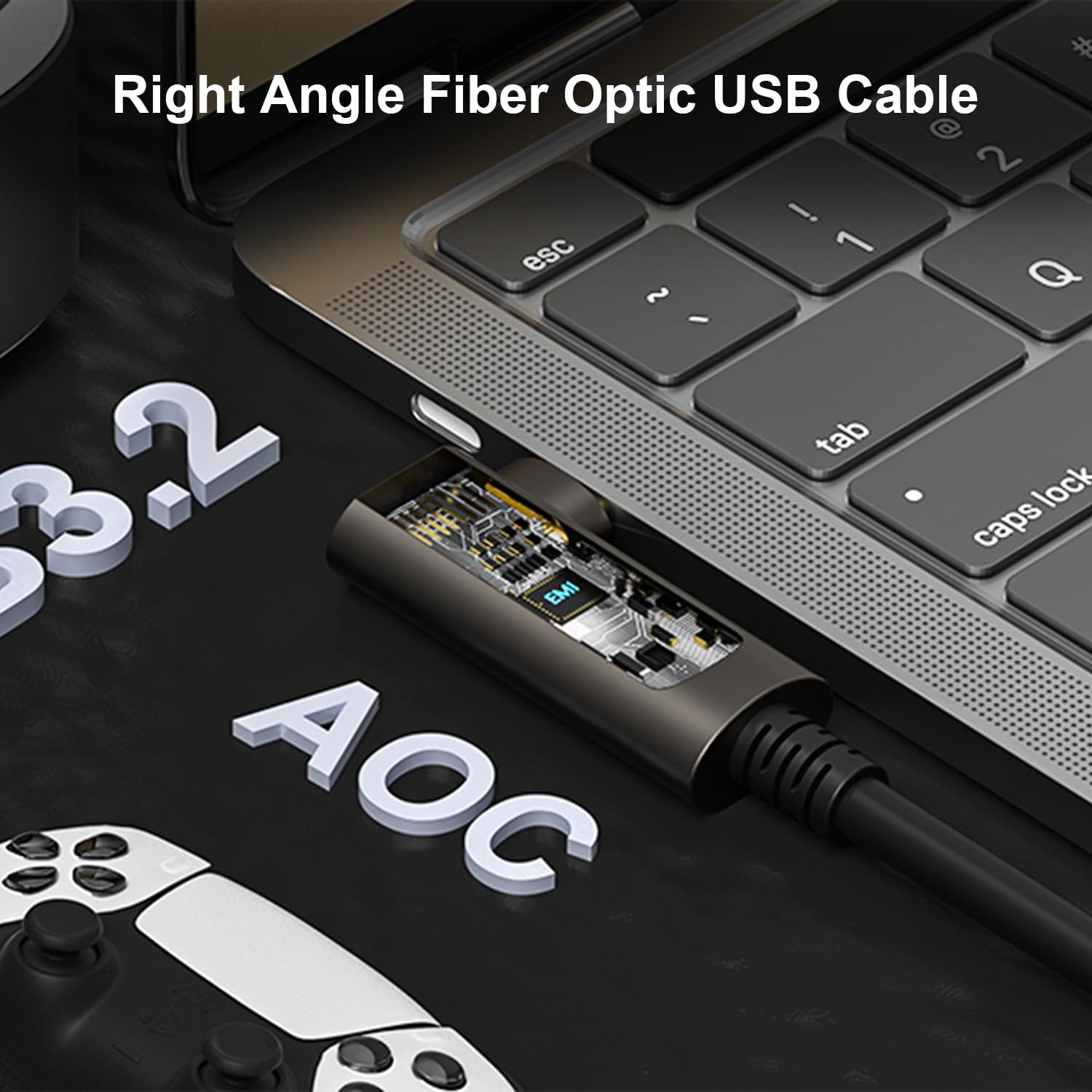 10M Active Optical USB 3.2 Gen 2 Cable (10Gbps) - 90° Right Angle USB-A to USB-C Fiber Optic Long Distance Cable for VR/AR Headsets, Oculus Quest 2, Webcams, Cameras, Mini PCs - Perfect for Gaming, Streaming & Professional Studio Setups